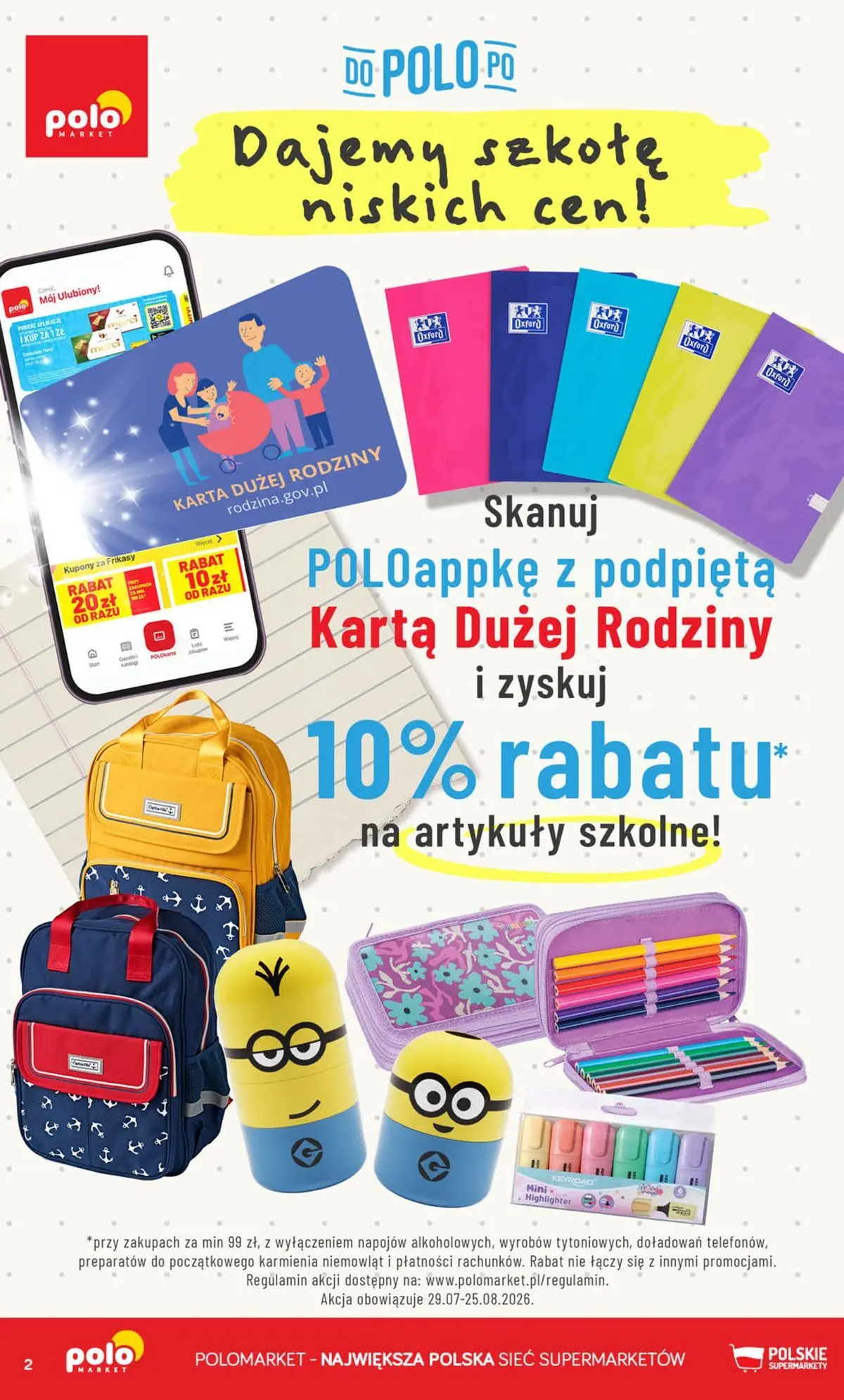 Nowa POLOmarket gazetka od jutra 29.07.2026 | Strona: 2 | Produkty: Karta, Artykuły szkolne