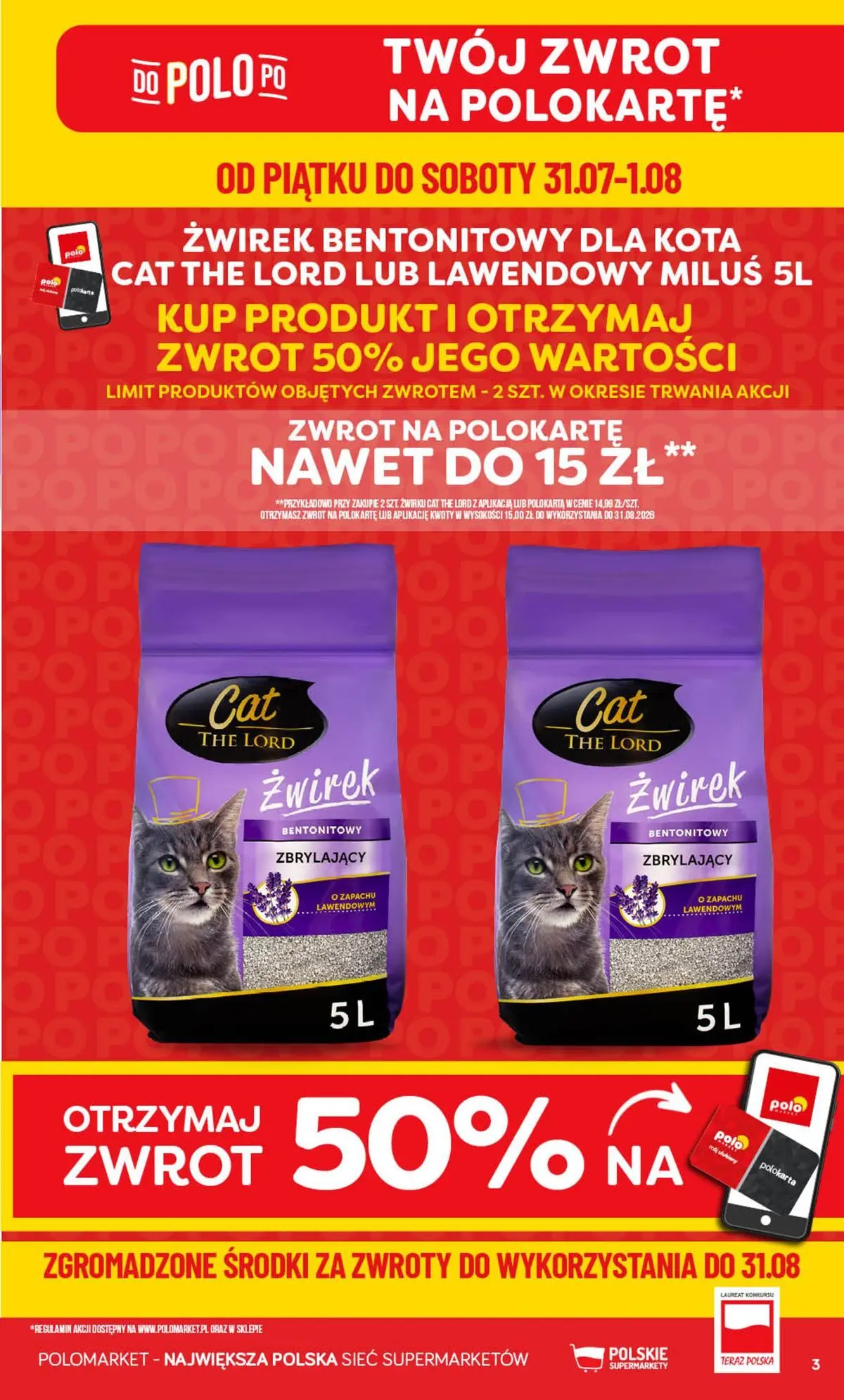Nowa POLOmarket gazetka od jutra 29.07.2026 | Strona: 3 | Produkty: Żwirek bentonitowy
