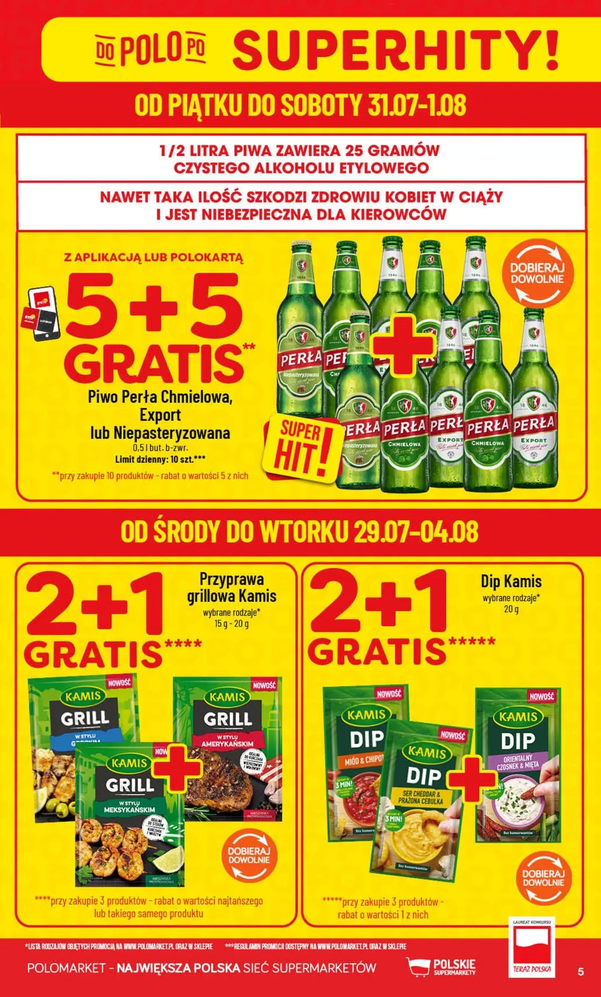 Nowa POLOmarket gazetka od jutra 29.07.2026 | Strona: 5 | Produkty: Miód, Piwo, Cheddar, Ser cheddar