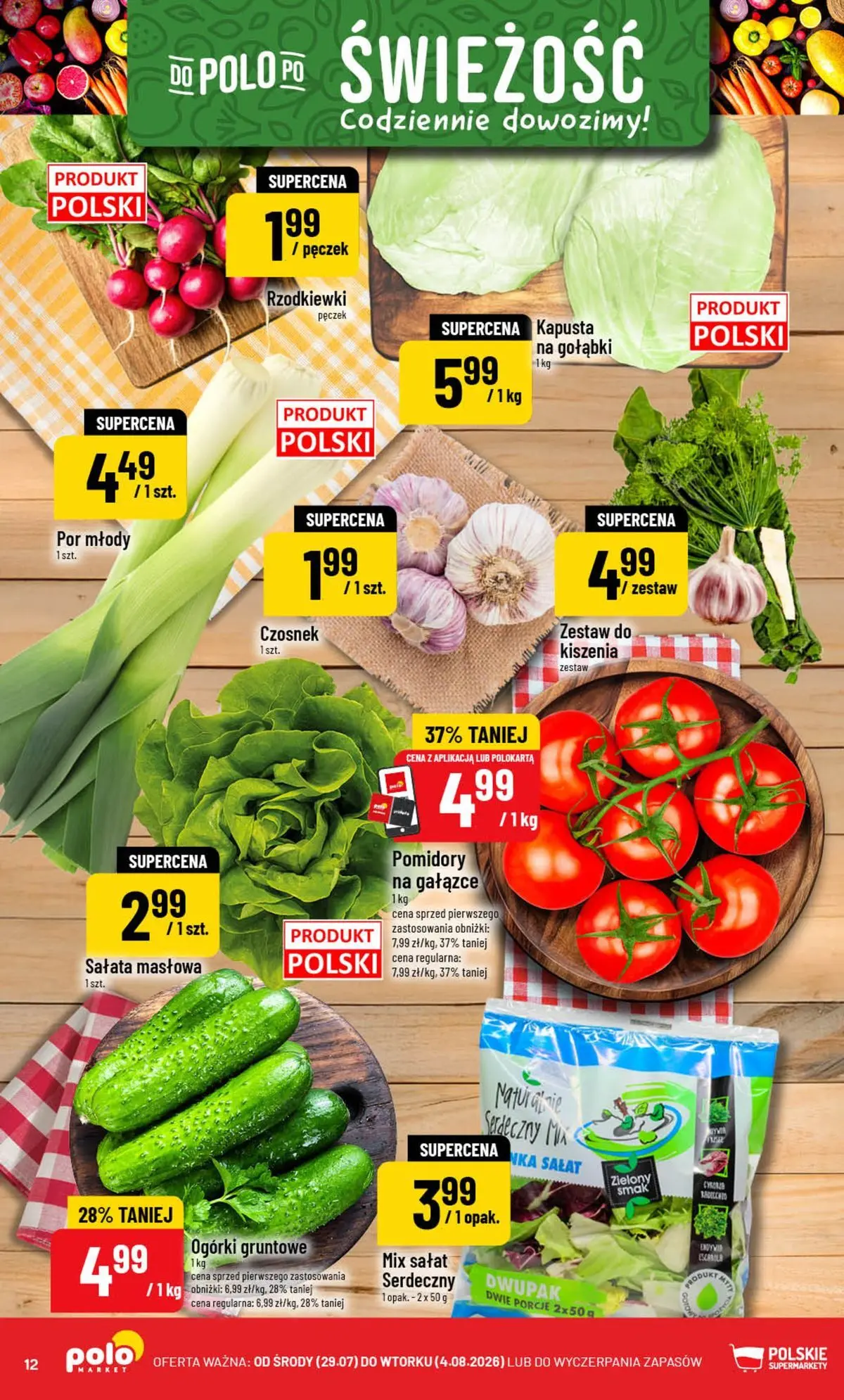 Nowa POLOmarket gazetka od jutra 29.07.2026 | Strona: 12 | Produkty: Kapusta, Por, Mix sałat, Pomidory