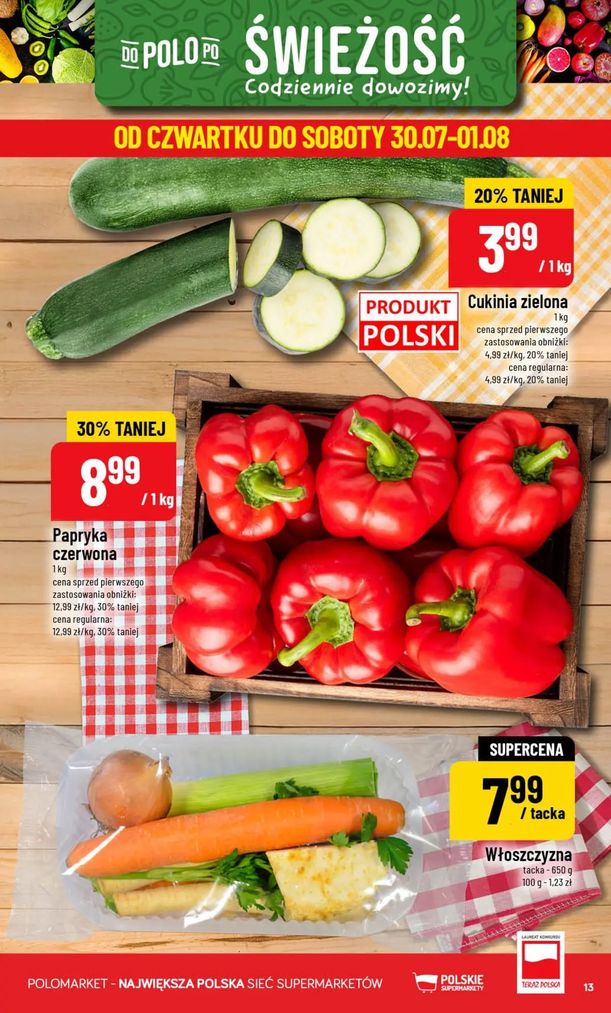 Nowa POLOmarket gazetka od jutra 29.07.2026 | Strona: 13 | Produkty: Papryka, Cukinia, Papryka czerwona