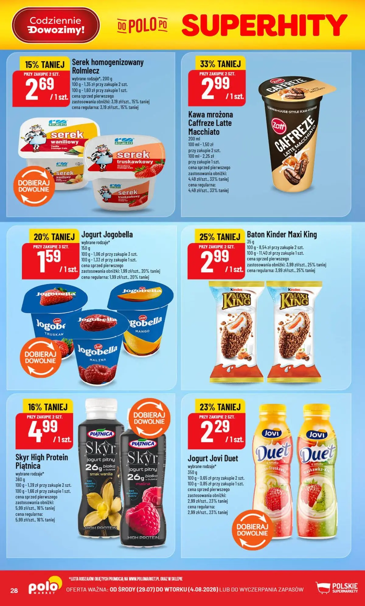 Nowa POLOmarket gazetka od jutra 29.07.2026 | Strona: 28 | Produkty: Serek homogenizowany, Kawa mrozona, Jogurt, Kawa
