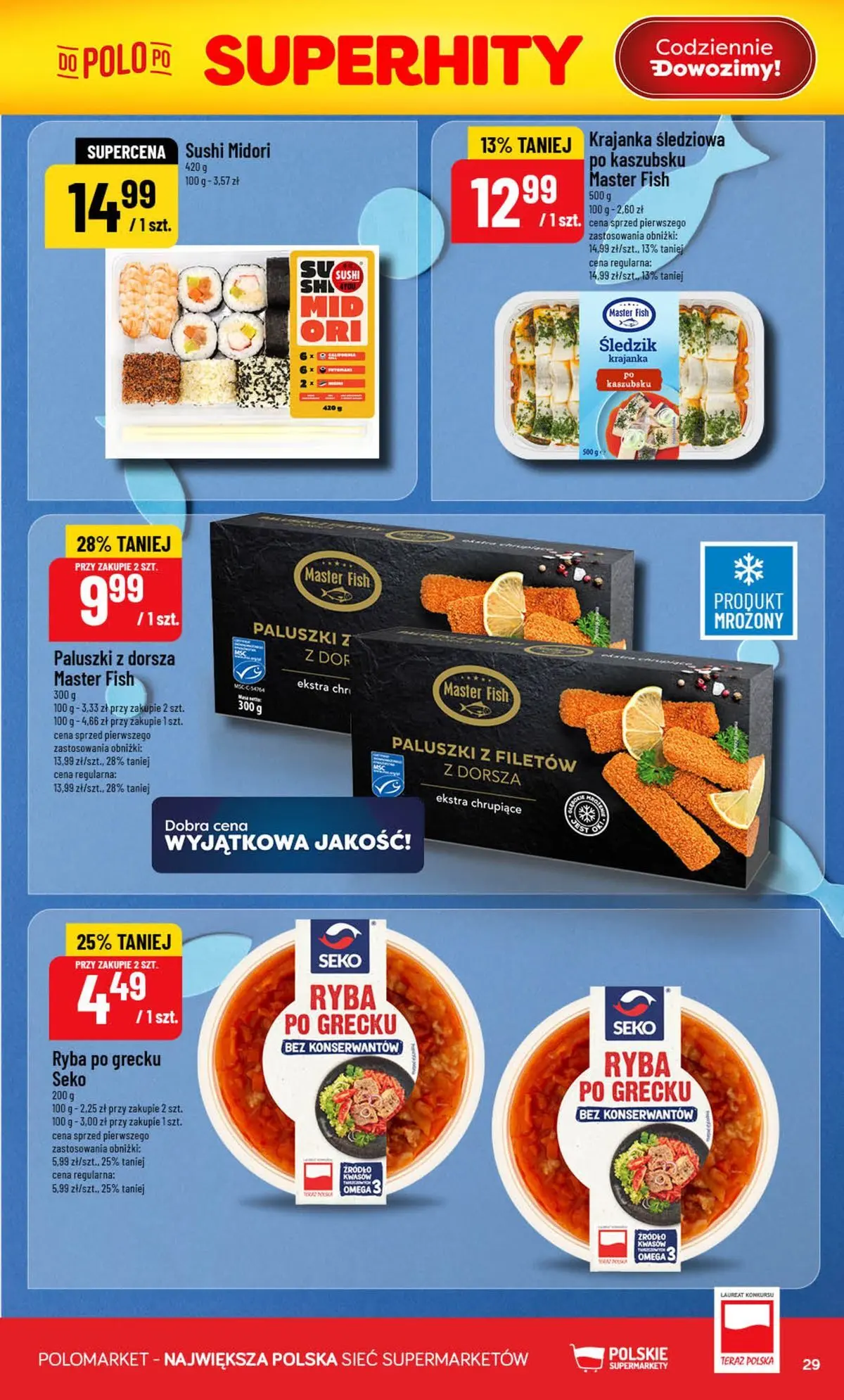 Nowa POLOmarket gazetka od jutra 29.07.2026 | Strona: 29 | Produkty: Ryba po grecku, Sushi, Paluszki, Ryba