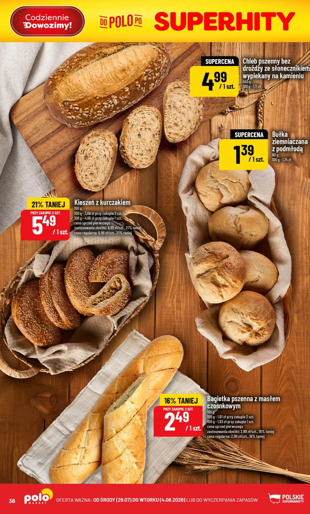 Nowa POLOmarket gazetka od jutra 29.07.2026 | Strona: 38 | Produkty: Bułka, Bagietka, Chleb