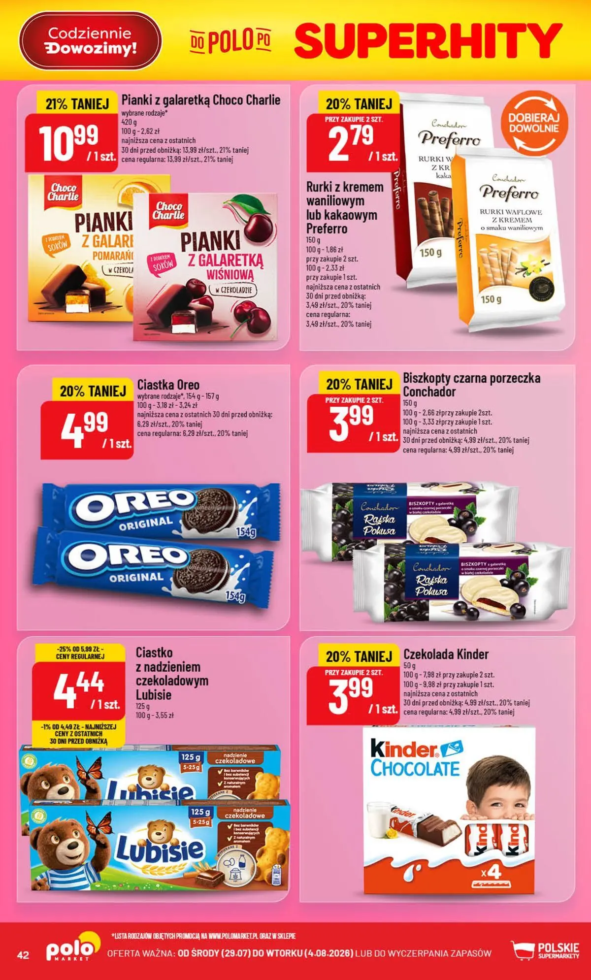 Nowa POLOmarket gazetka od jutra 29.07.2026 | Strona: 42 | Produkty: Rurki z kremem, Galaretka, Czekolada, Ciastka