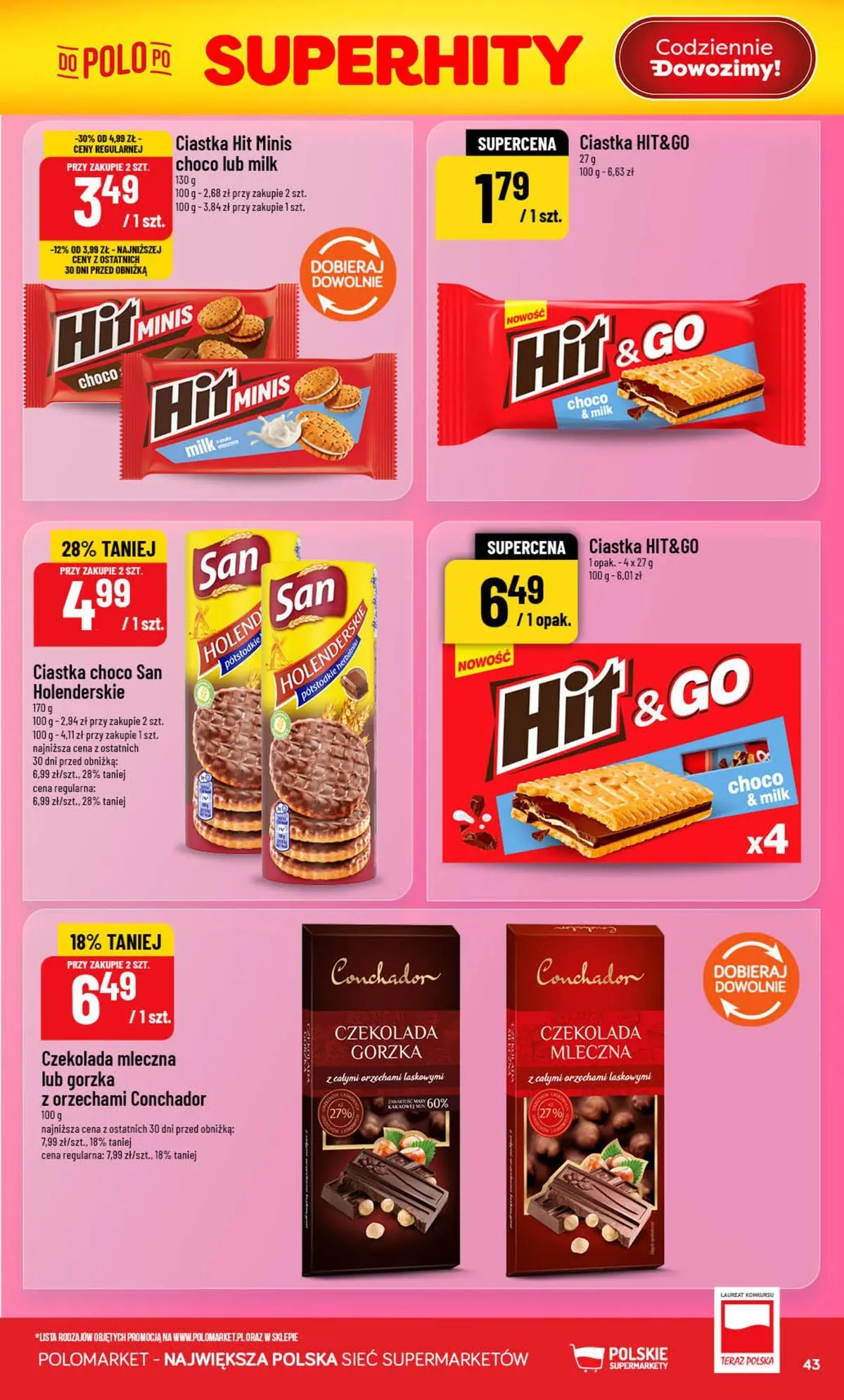 Nowa POLOmarket gazetka od jutra 29.07.2026 | Strona: 43 | Produkty: Czekolada mleczna, Czekolada, Ciastka