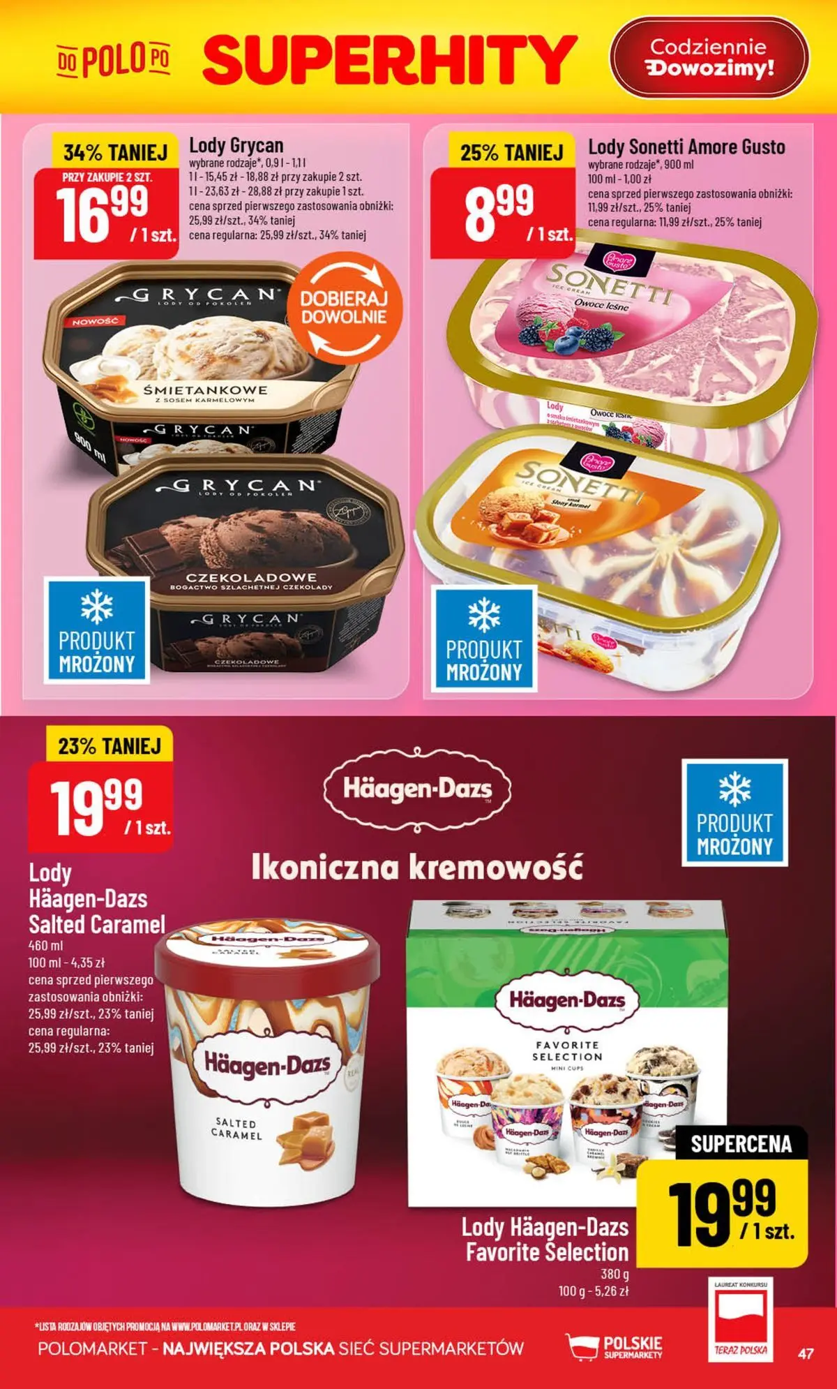 Nowa POLOmarket gazetka od jutra 29.07.2026 | Strona: 47 | Produkty: Czekolady, Lody Grycan, Lody, Owoce