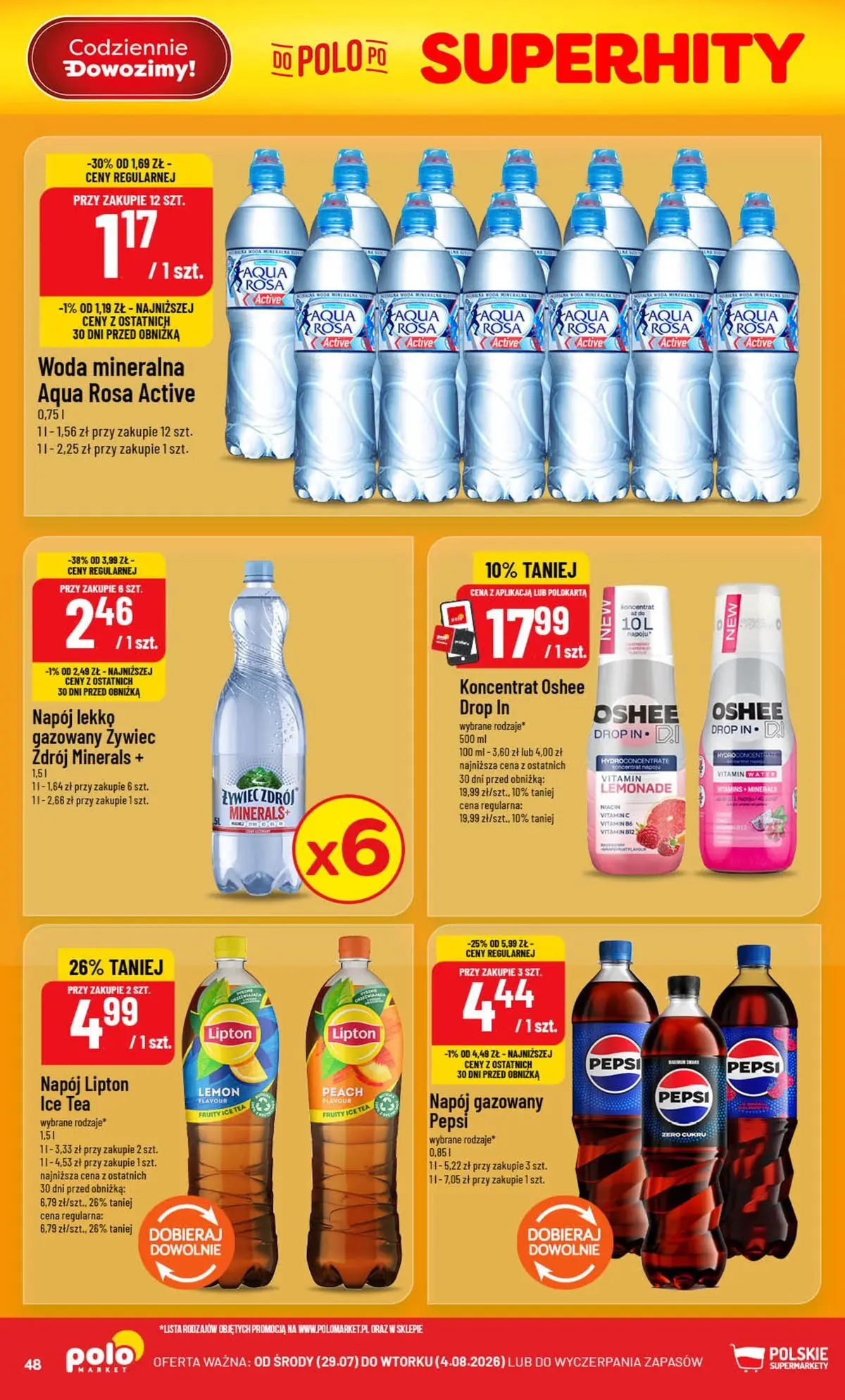 Nowa POLOmarket gazetka od jutra 29.07.2026 | Strona: 48 | Produkty: Ice Tea, Pepsi, Woda