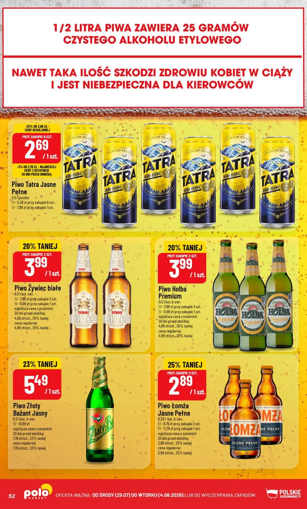 Nowa POLOmarket gazetka od jutra 29.07.2026 | Strona: 52 | Produkty: Piwo