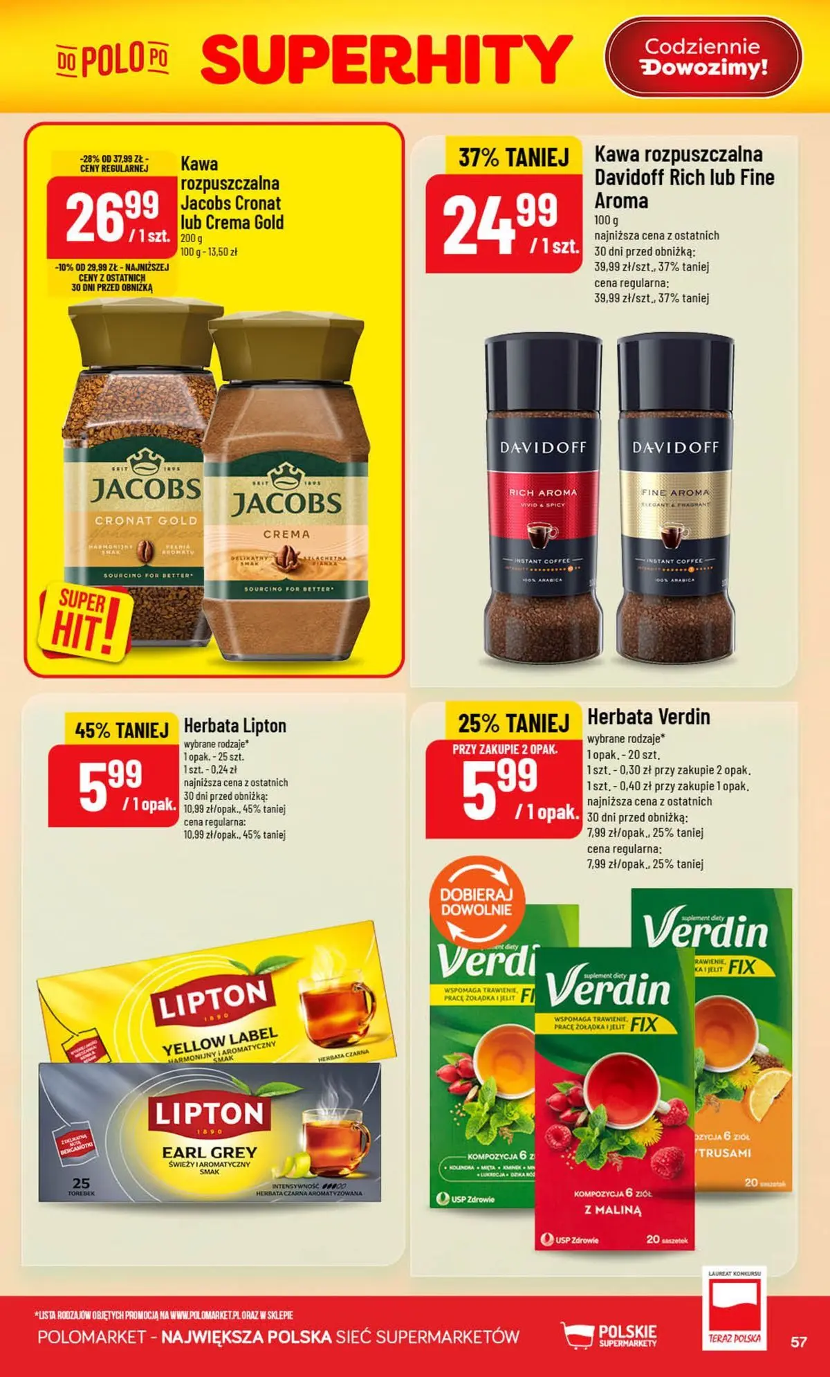 Nowa POLOmarket gazetka od jutra 29.07.2026 | Strona: 57 | Produkty: Malina, Kawa rozpuszczalna, Herbata lipton, Herbata