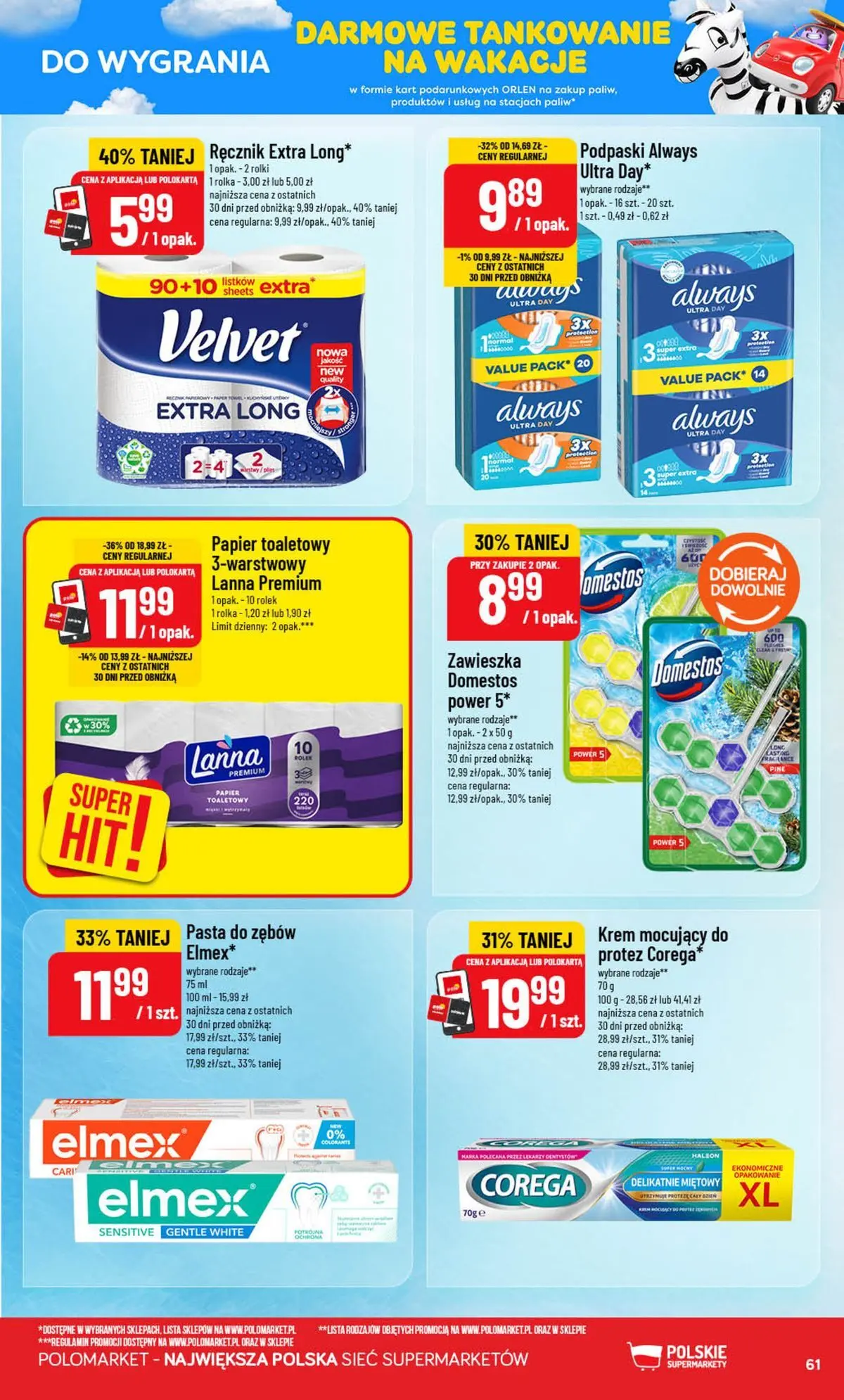 Nowa POLOmarket gazetka od jutra 29.07.2026 | Strona: 61 | Produkty: Podpaski always, Podpaski, Domestos, Pasta do zębów