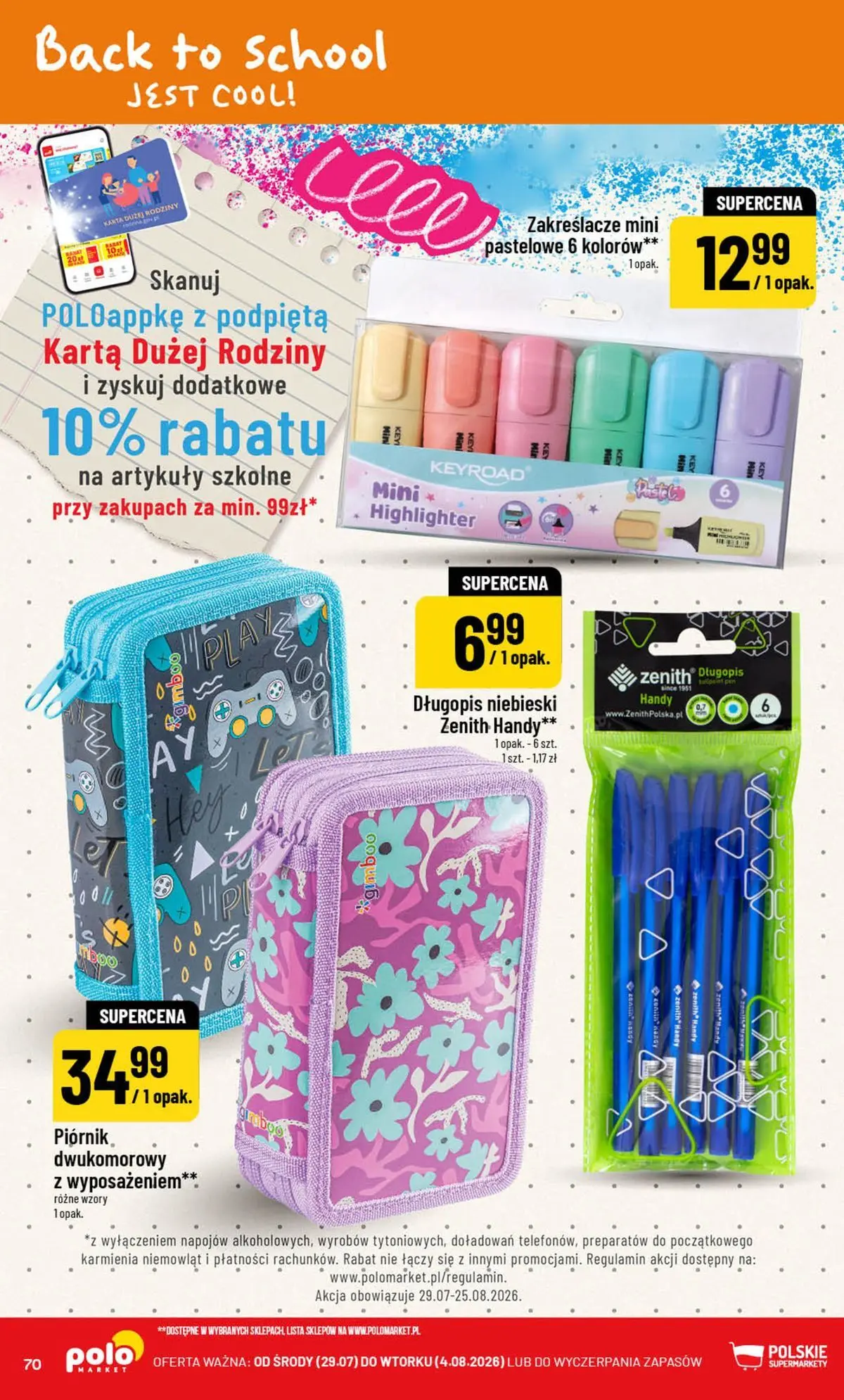 Nowa POLOmarket gazetka od jutra 29.07.2026 | Strona: 70 | Produkty: Karta, Artykuły szkolne
