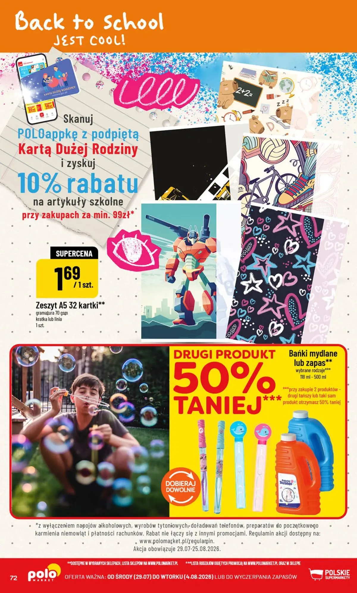 Nowa POLOmarket gazetka od jutra 29.07.2026 | Strona: 72 | Produkty: Karta, Zeszyt, Artykuły szkolne
