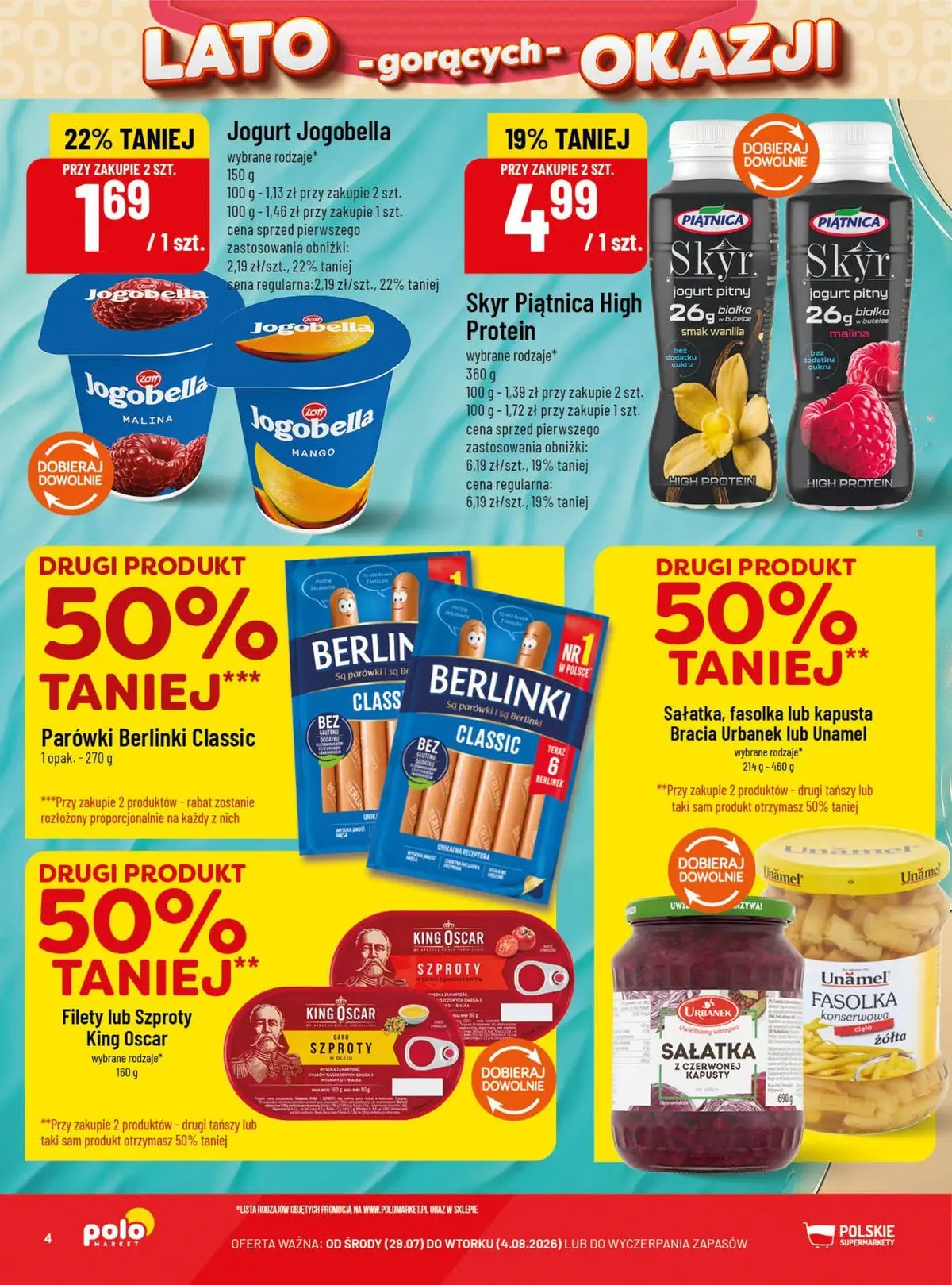 Nowa POLOmarket gazetka od jutra 29.07.2026 | Strona: 4 | Produkty: Kapusta, Parówki berlinki, Skyr piątnica, Warzywa