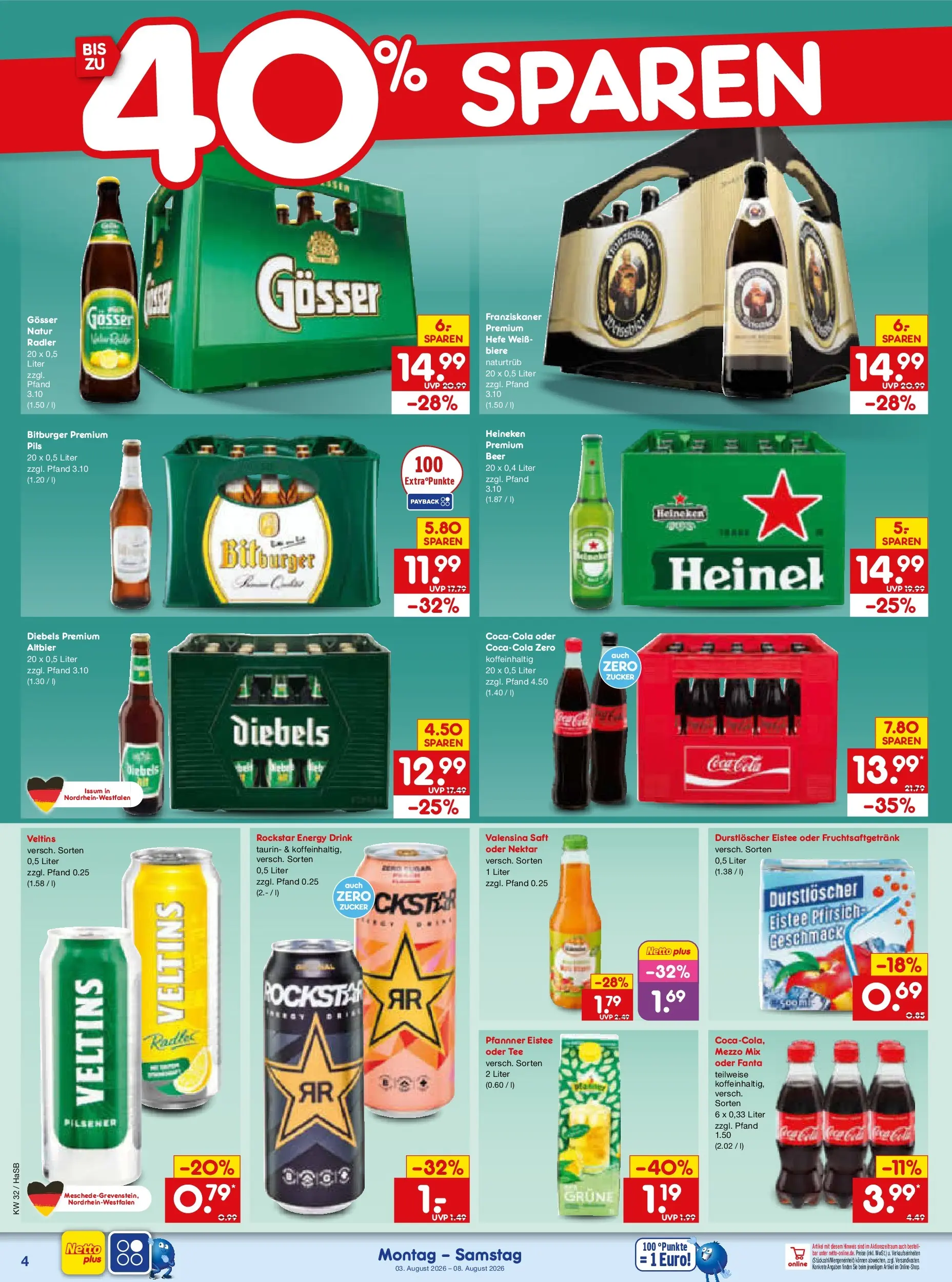 Netto Marken-Discount Prospekt Unna (ab 03.08.2026) » Angebote | Seite: 8 | Produkte: Rockstar energy, Franziskaner, Cola, Zucker