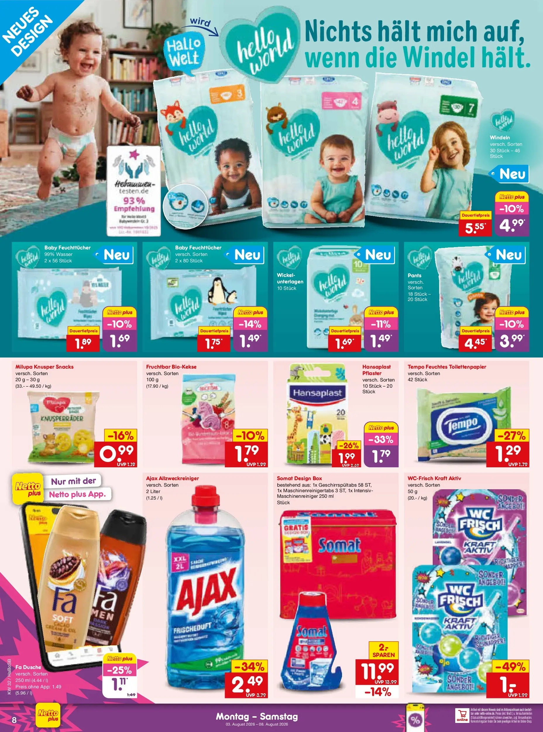 Netto Marken-Discount Prospekt Bochum (ab 03.08.2026) » Angebote | Seite: 18 | Produkte: Dusche, Tempo, Toilettenpapier, Feuchtes Toilettenpapier