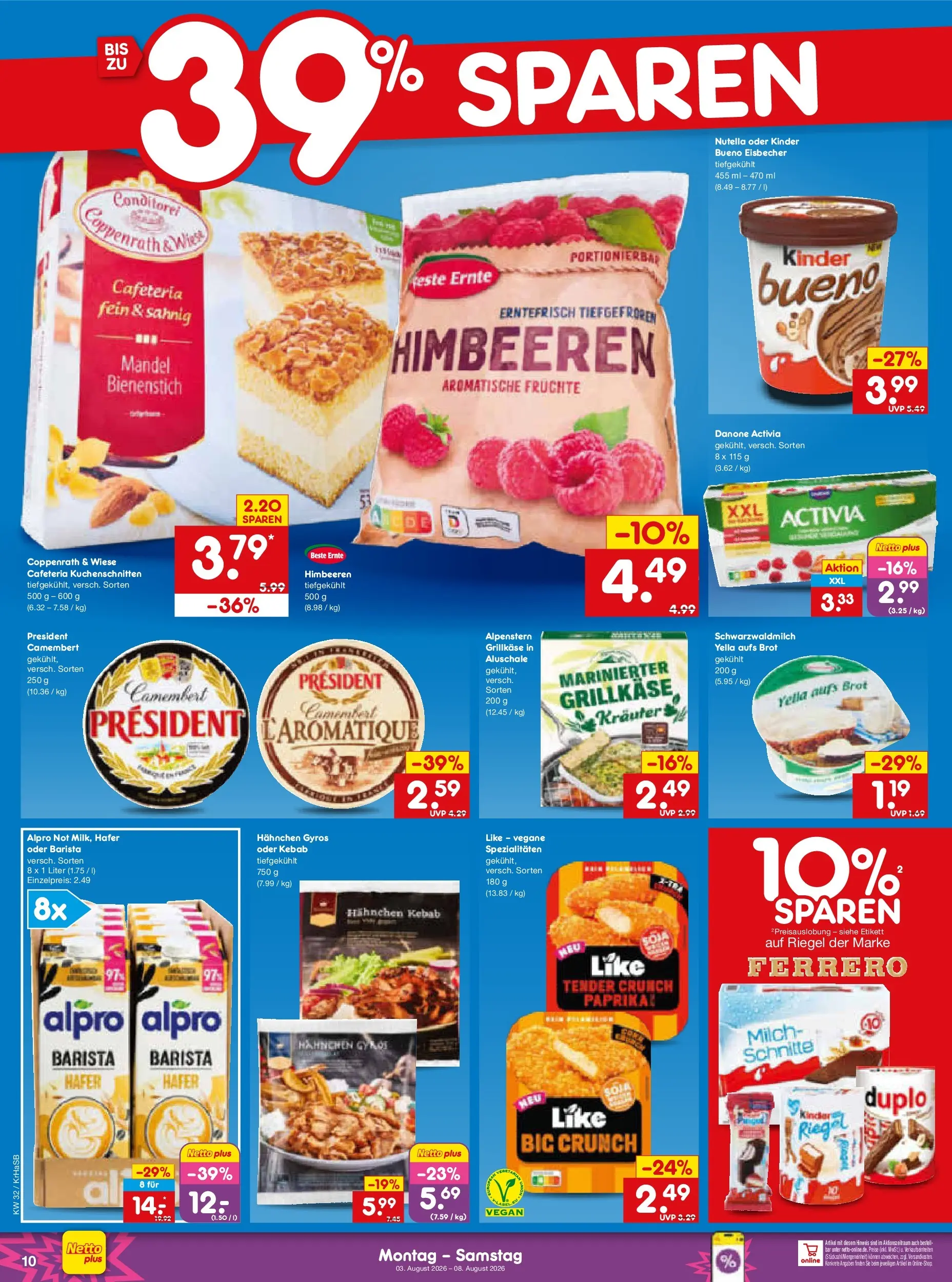 Netto Marken-Discount Prospekt Baesweiler (ab 03.08.2026) » Angebote | Seite: 20 | Produkte: Himbeeren, Hahnchen, Milch, Alpro