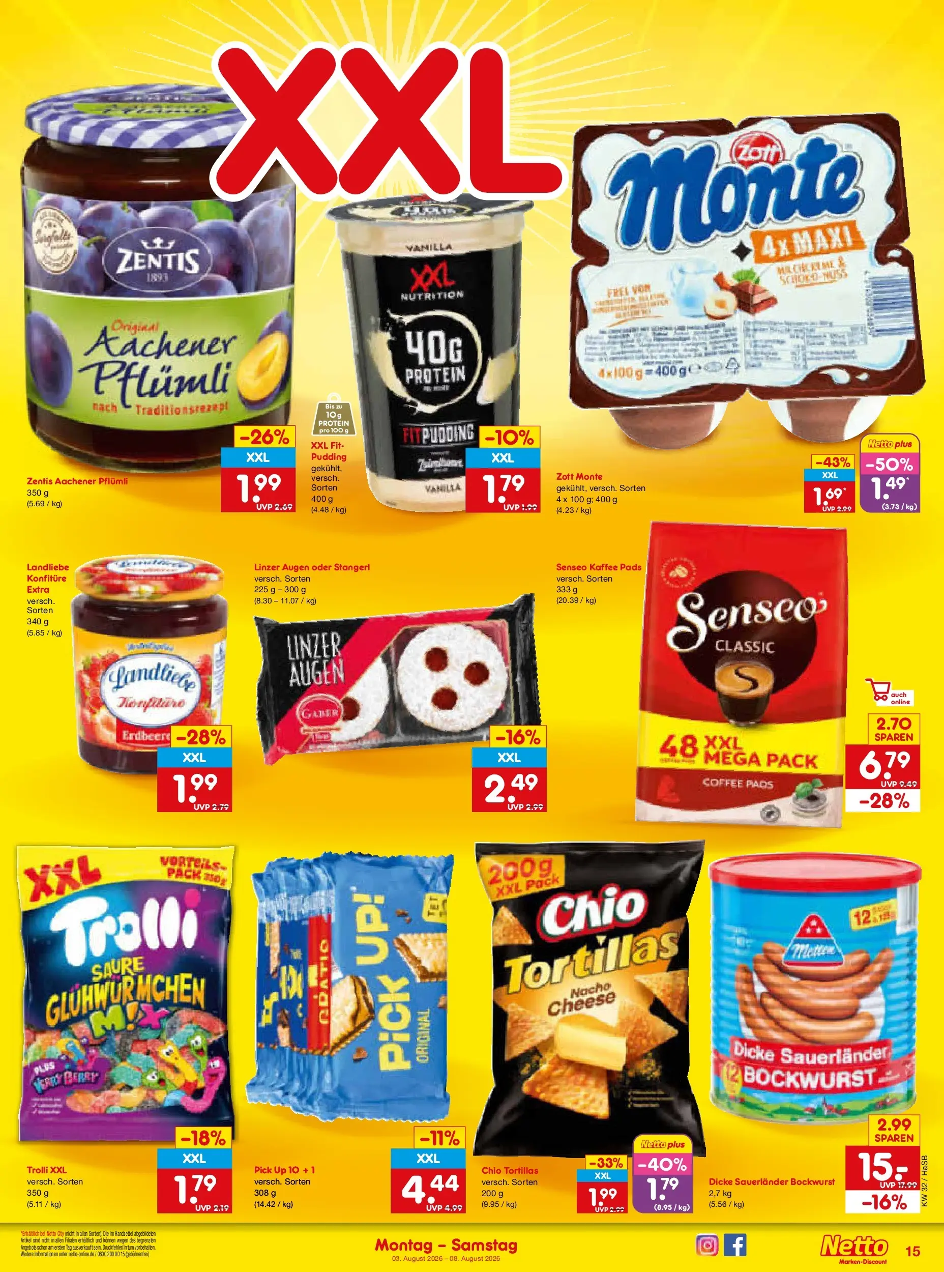 Netto Marken-Discount Prospekt Unna (ab 03.08.2026) » Angebote | Seite: 29 | Produkte: Bockwurst, Senseo, Kaffee, Pudding