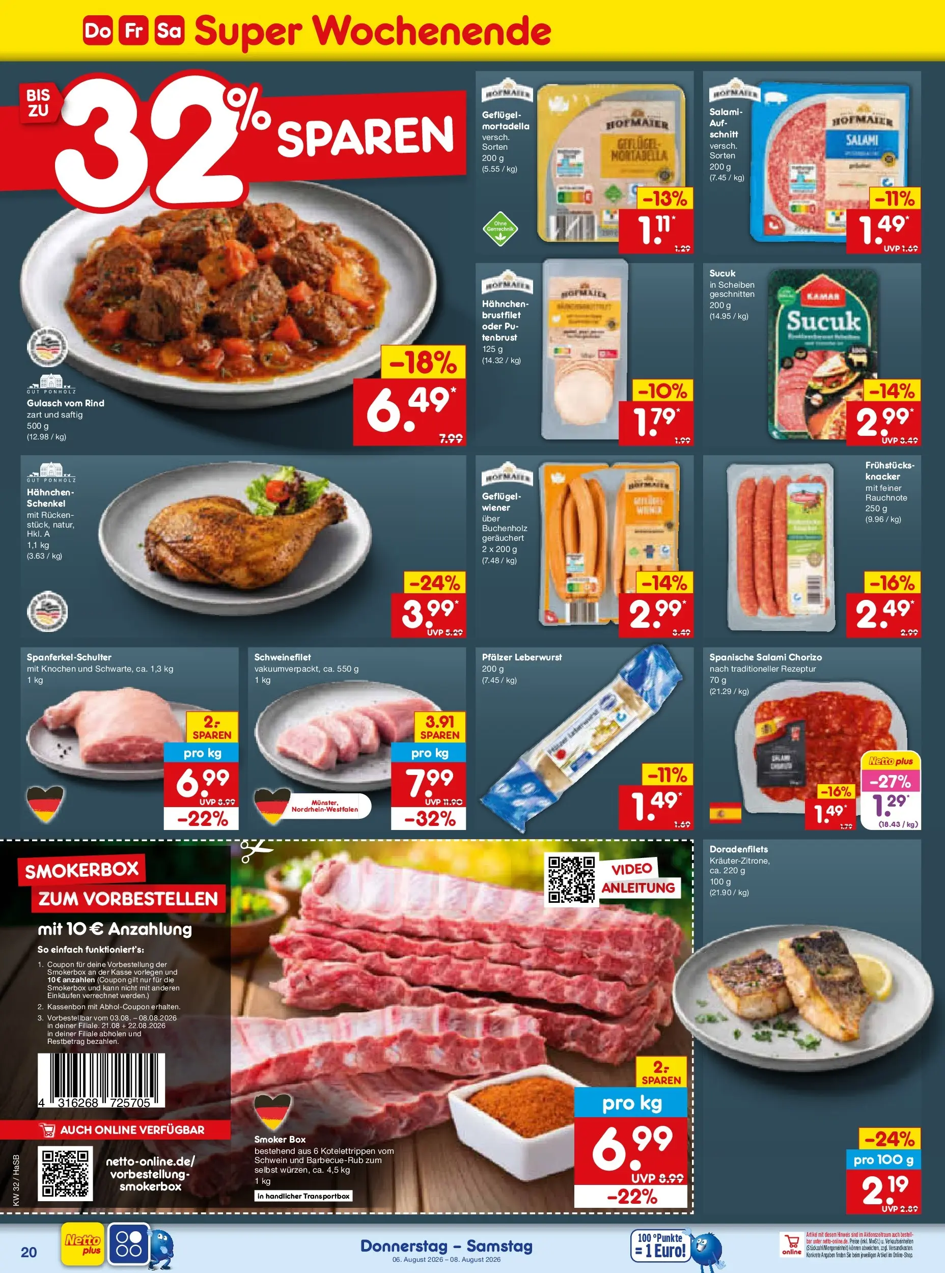 Netto Marken-Discount Prospekt Unna (ab 03.08.2026) » Angebote | Seite: 38 | Produkte: Hahnchen, Schweinefilet, Salami, Video
