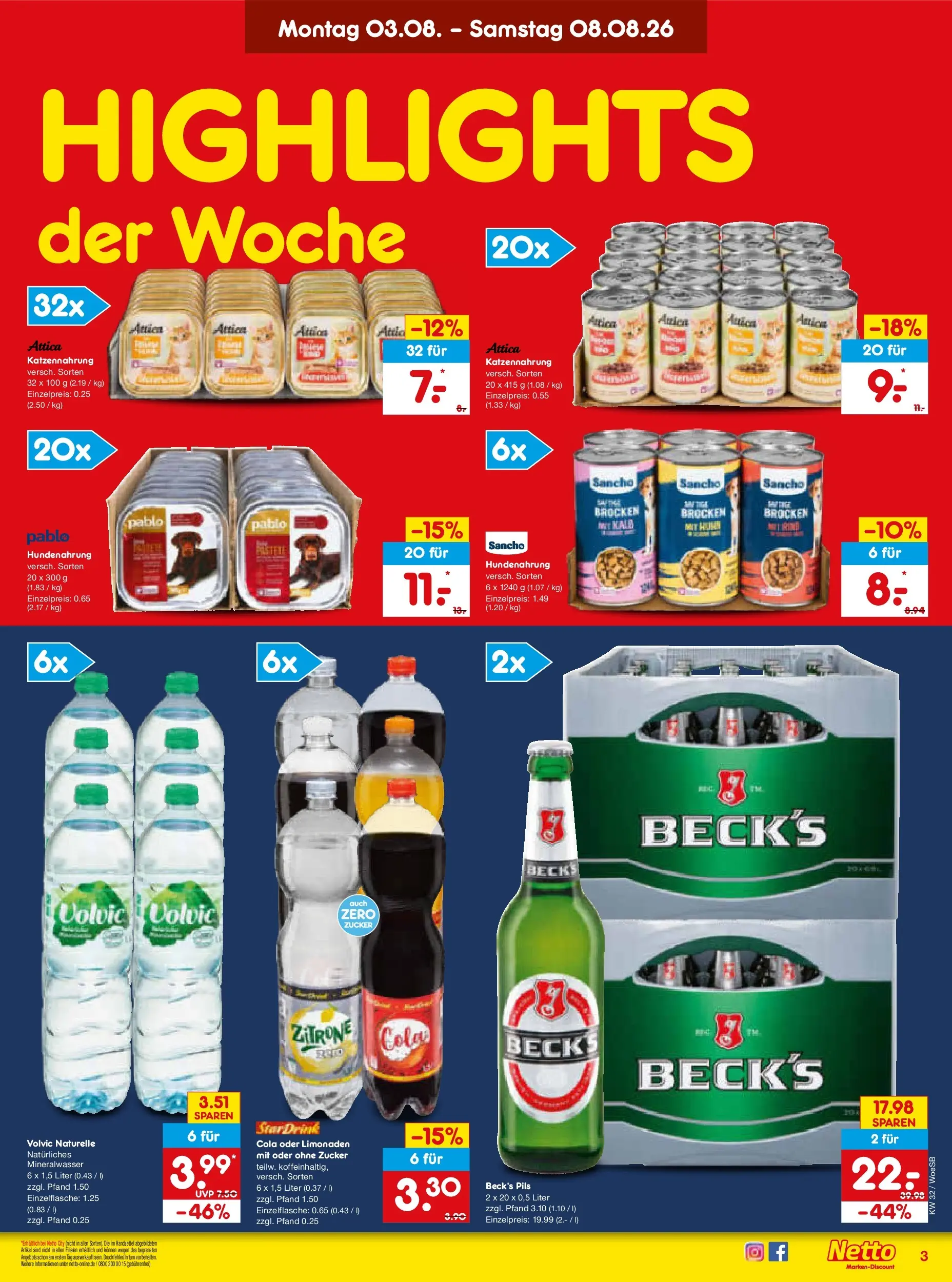 Netto Marken-Discount Prospekt Leonberg (ab 03.08.2026) » Angebote | Seite: 3 | Produkte: Cola, Pils, Mineralwasser, Zitrone