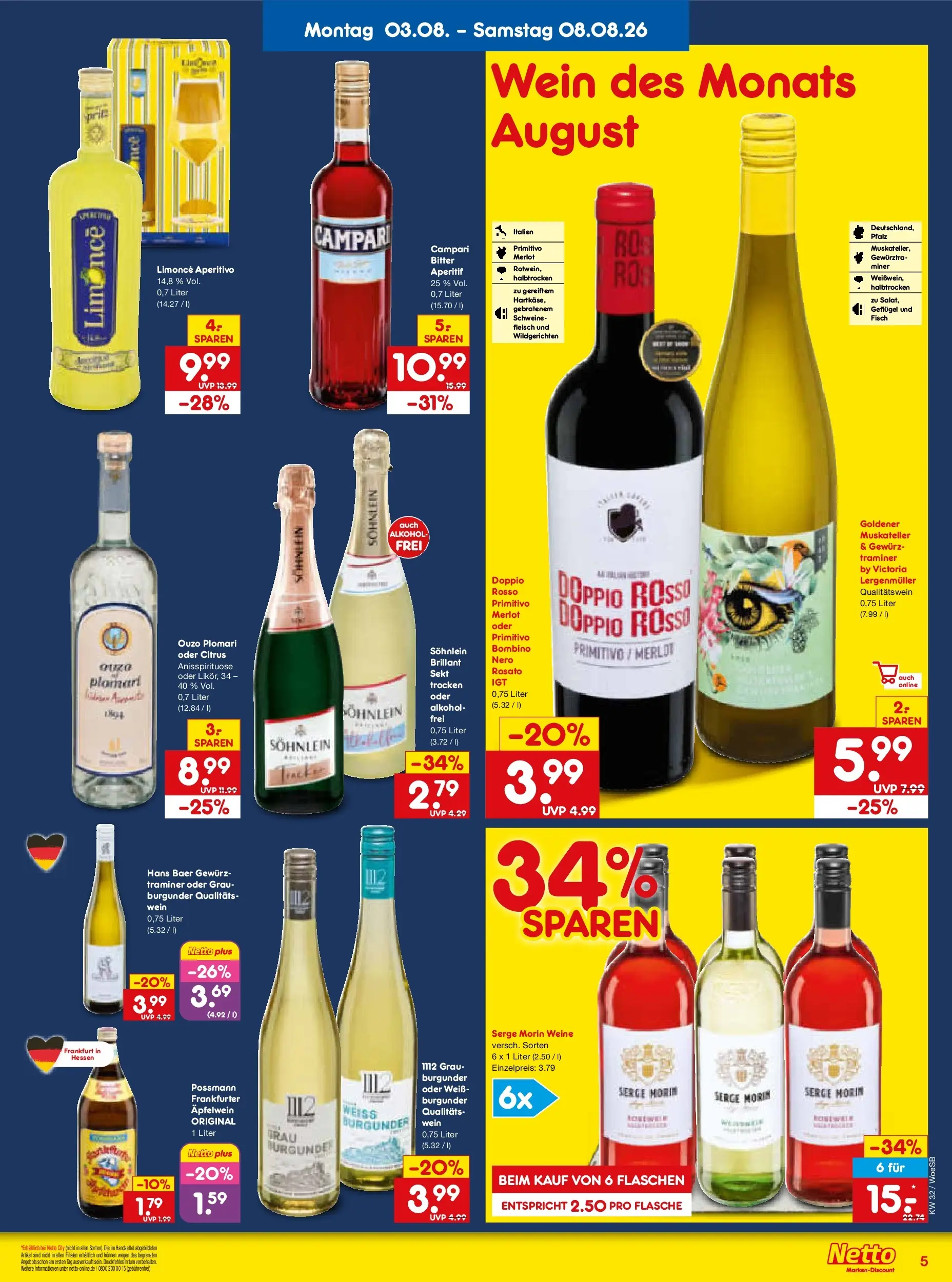 Netto Marken-Discount Prospekt Leonberg (ab 03.08.2026) » Angebote | Seite: 9 | Produkte: Sekt, Campari, Fisch, Ouzo plomari
