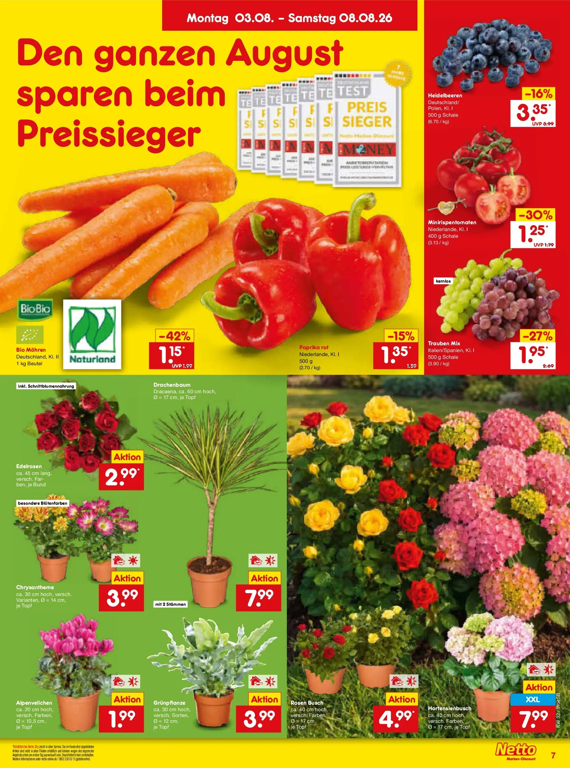 Netto Marken-Discount Prospekt Leonberg (ab 03.08.2026) » Angebote | Seite: 11 | Produkte: Paprika rot, Mohren, Heidelbeeren, Paprika