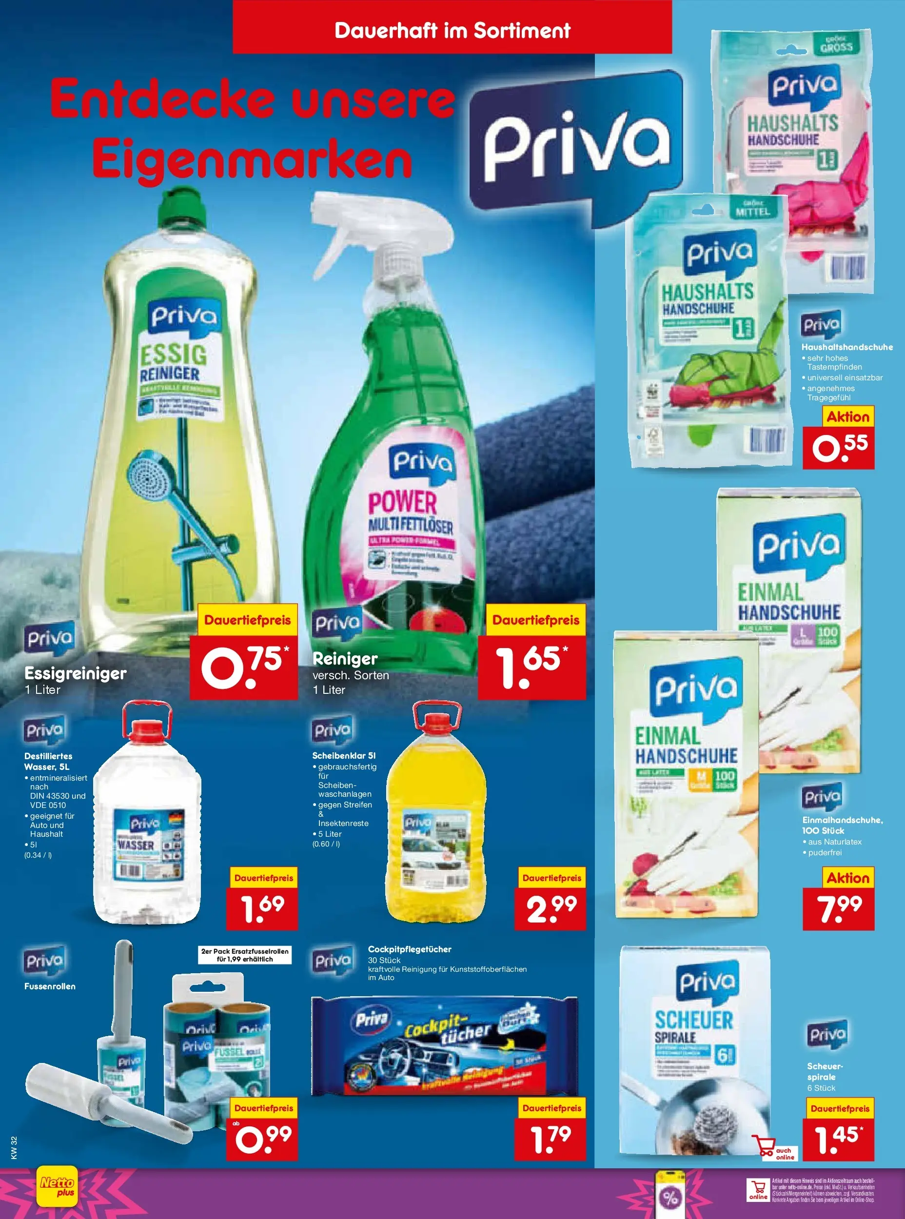 Netto Marken-Discount Prospekt Leonberg (ab 03.08.2026) » Angebote | Seite: 16 | Produkte: Essig, Wasser, Handschuhe