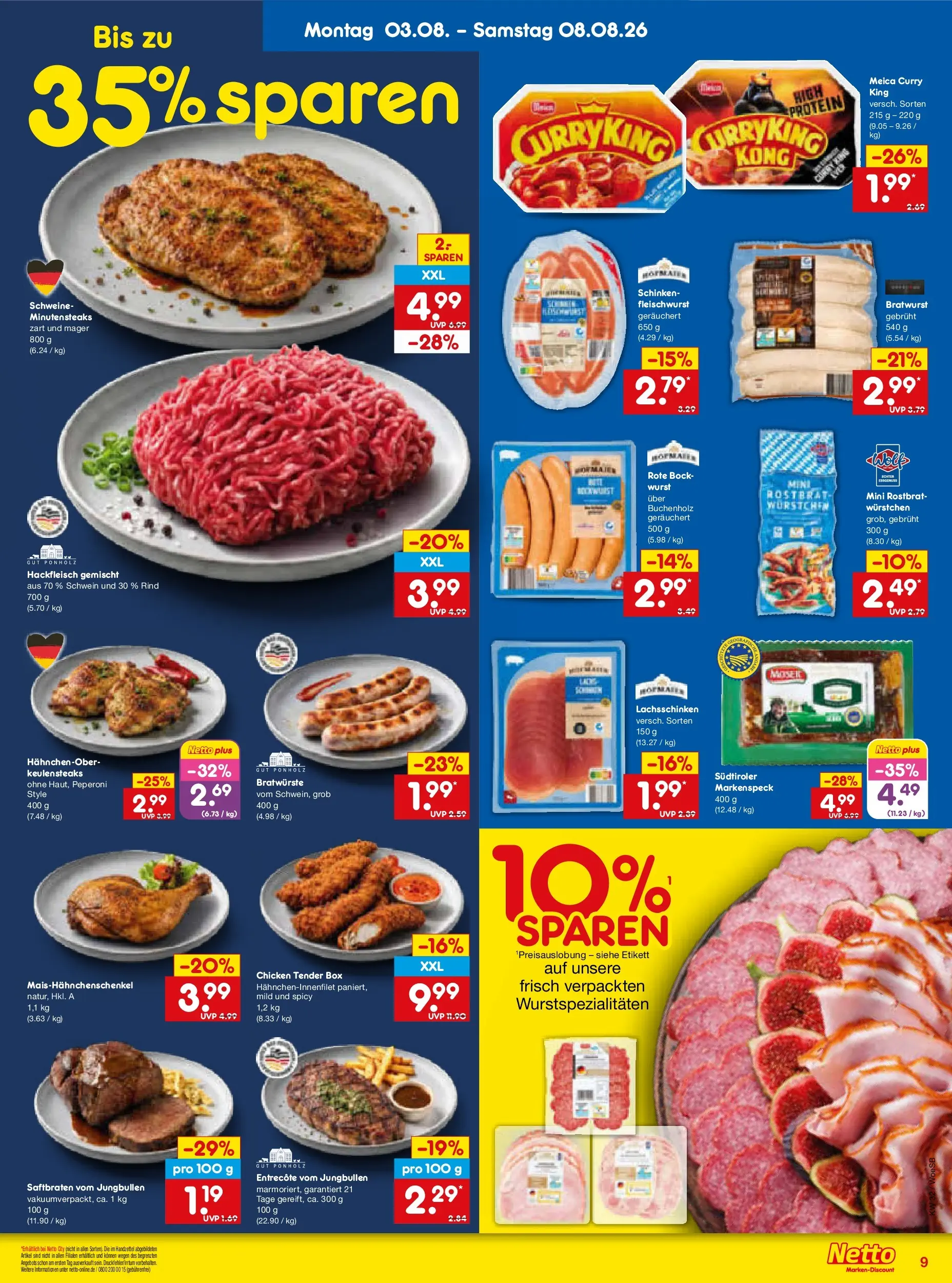 Netto Marken-Discount Prospekt Leonberg (ab 03.08.2026) » Angebote | Seite: 19 | Produkte: Box, Entrecote, Wurst, Hackfleisch
