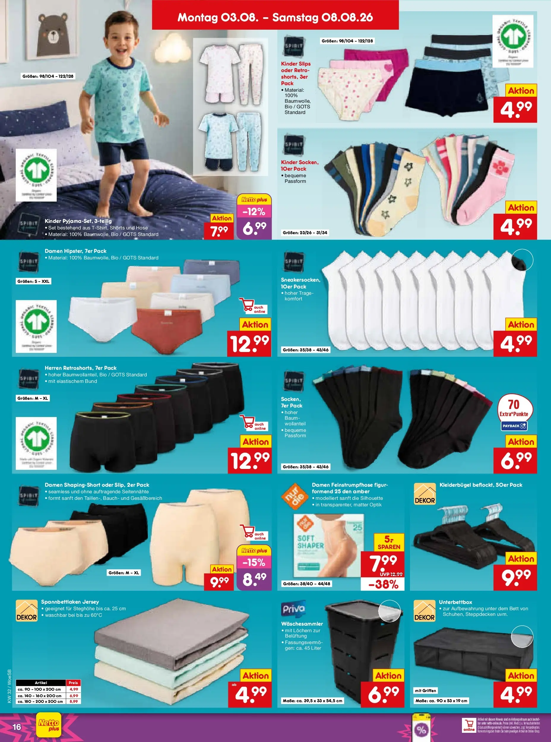 Netto Marken-Discount Prospekt Leonberg (ab 03.08.2026) » Angebote | Seite: 32 | Produkte: Bett, Kleiderbügel, Hose