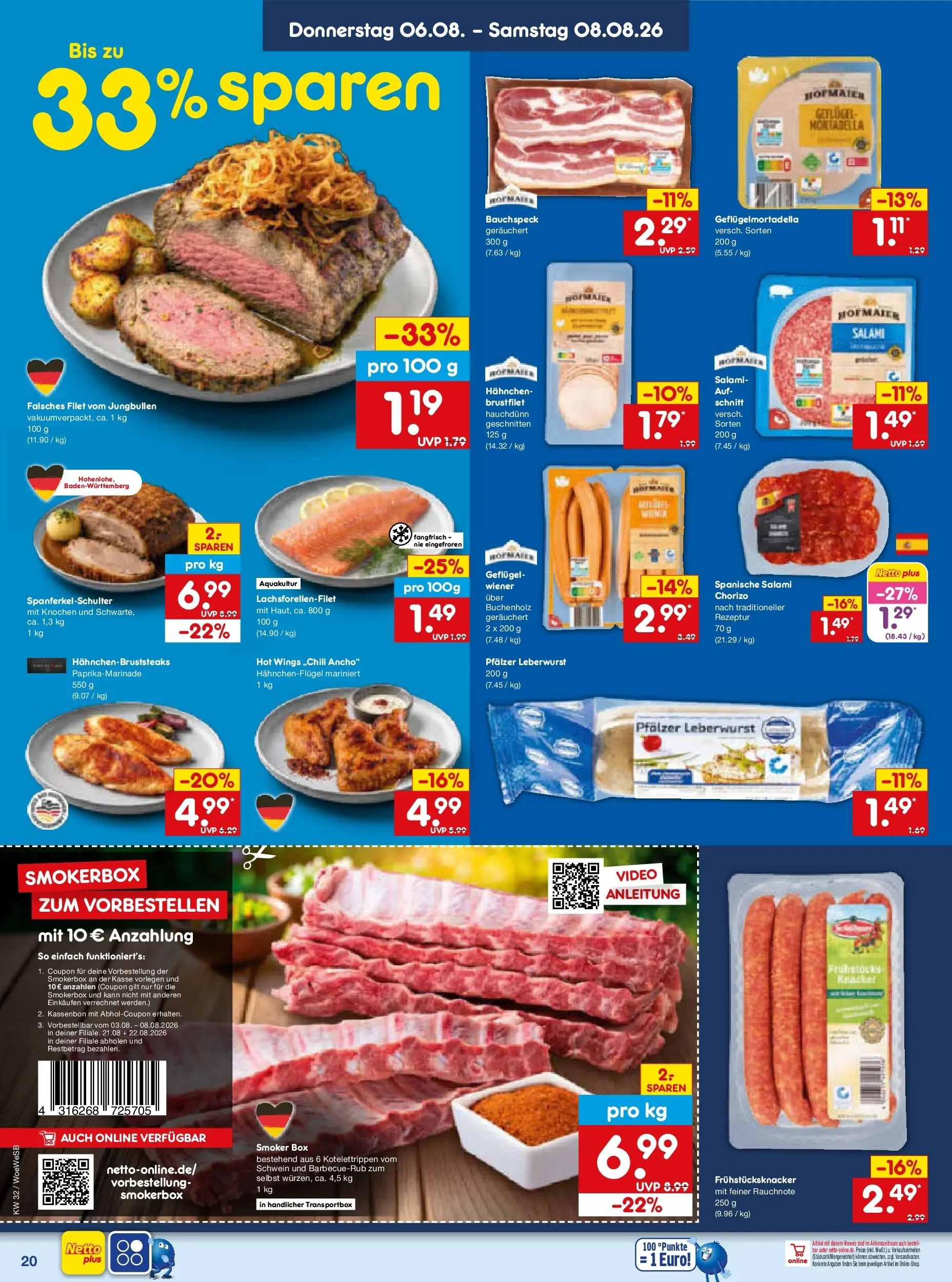Netto Marken-Discount Prospekt Leonberg (ab 03.08.2026) » Angebote | Seite: 38 | Produkte: Hahnchen, Box, Salami, Video