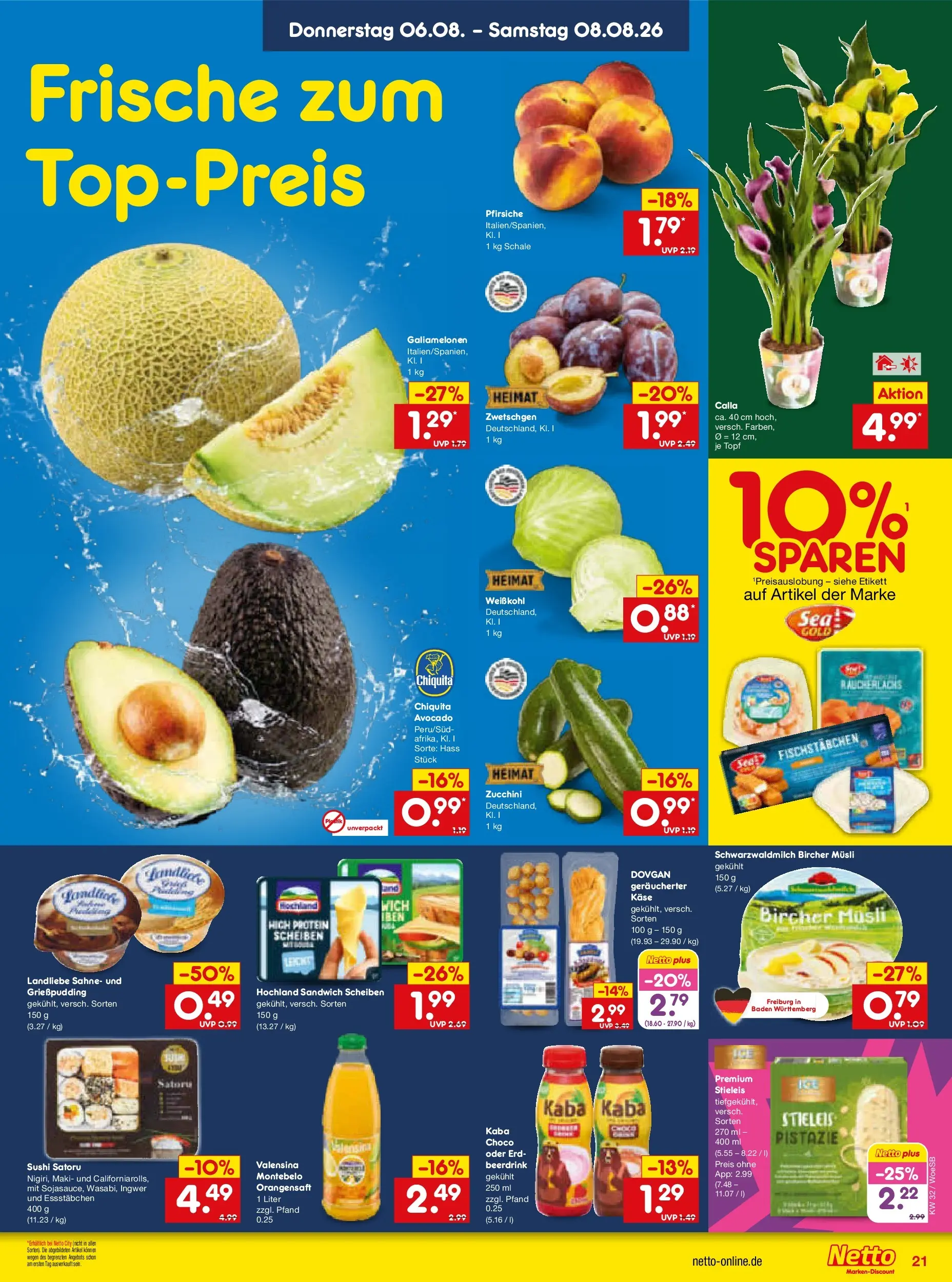 Netto Marken-Discount Prospekt Leonberg (ab 03.08.2026) » Angebote | Seite: 39 | Produkte: Zwetschgen, Valensina, Avocado, Sahne