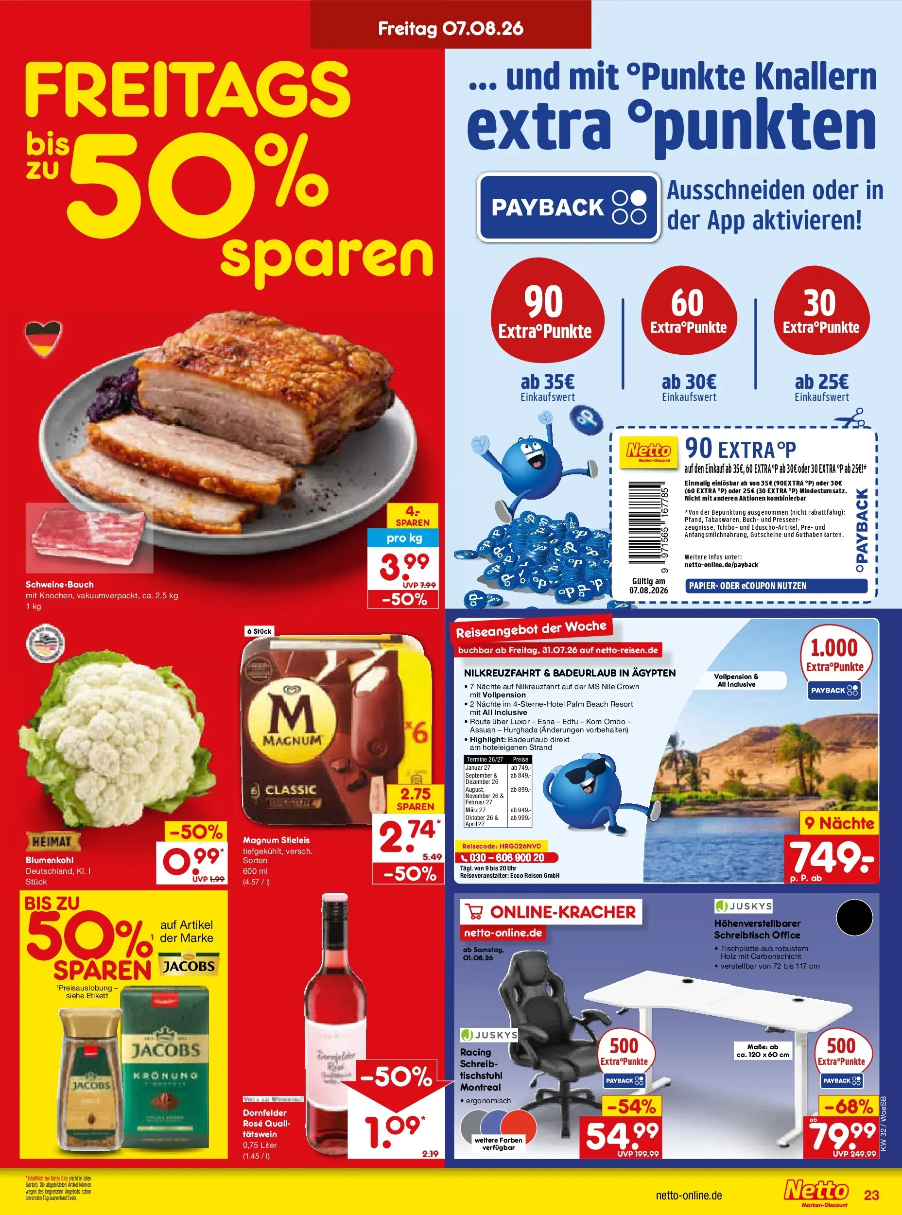 Netto Marken-Discount Prospekt Leonberg (ab 03.08.2026) » Angebote | Seite: 41 | Produkte: Schweinebauch, Blumenkohl, Uhr