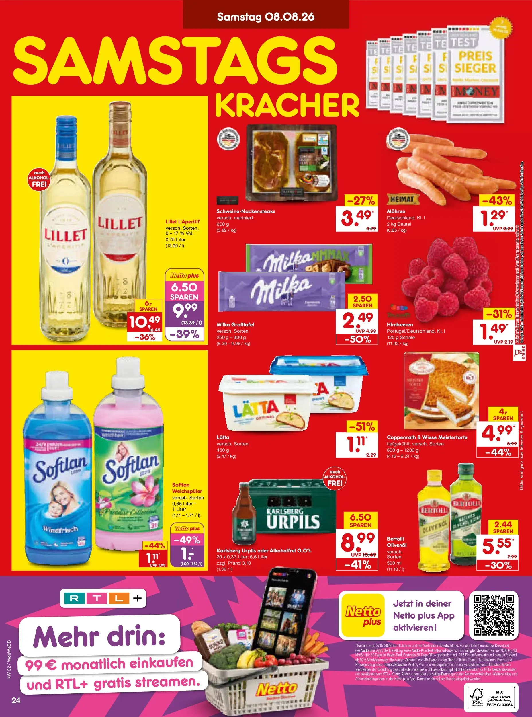 Netto Marken-Discount Prospekt Leonberg (ab 03.08.2026) » Angebote | Seite: 42 | Produkte: Olivenol, Mohren, Weichspüler, Lätta