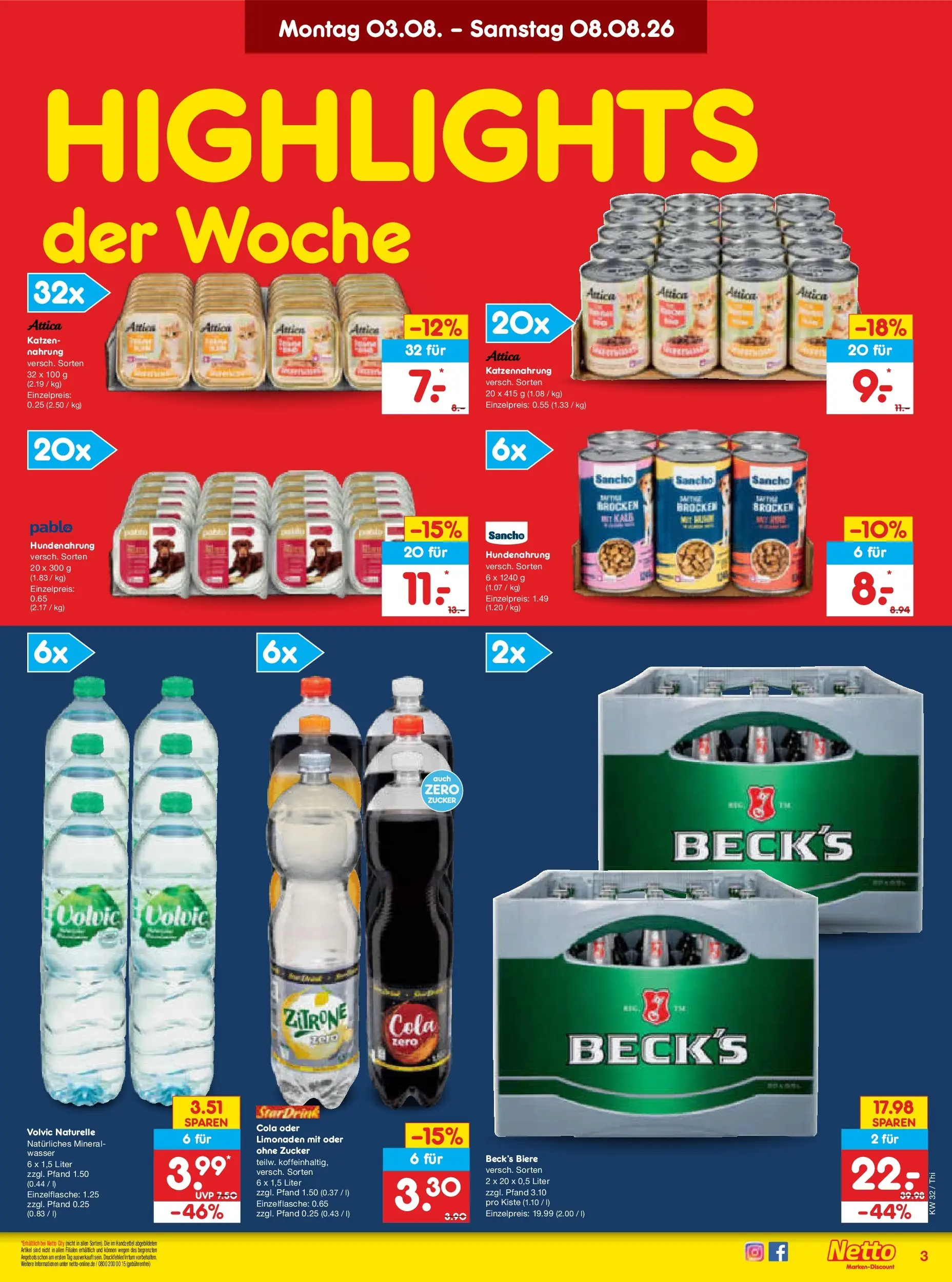 Netto Marken-Discount Prospekt Thiendorf (ab 03.08.2026) » Angebote | Seite: 3 | Produkte: Wasser, Zucker, Zitrone, Volvic