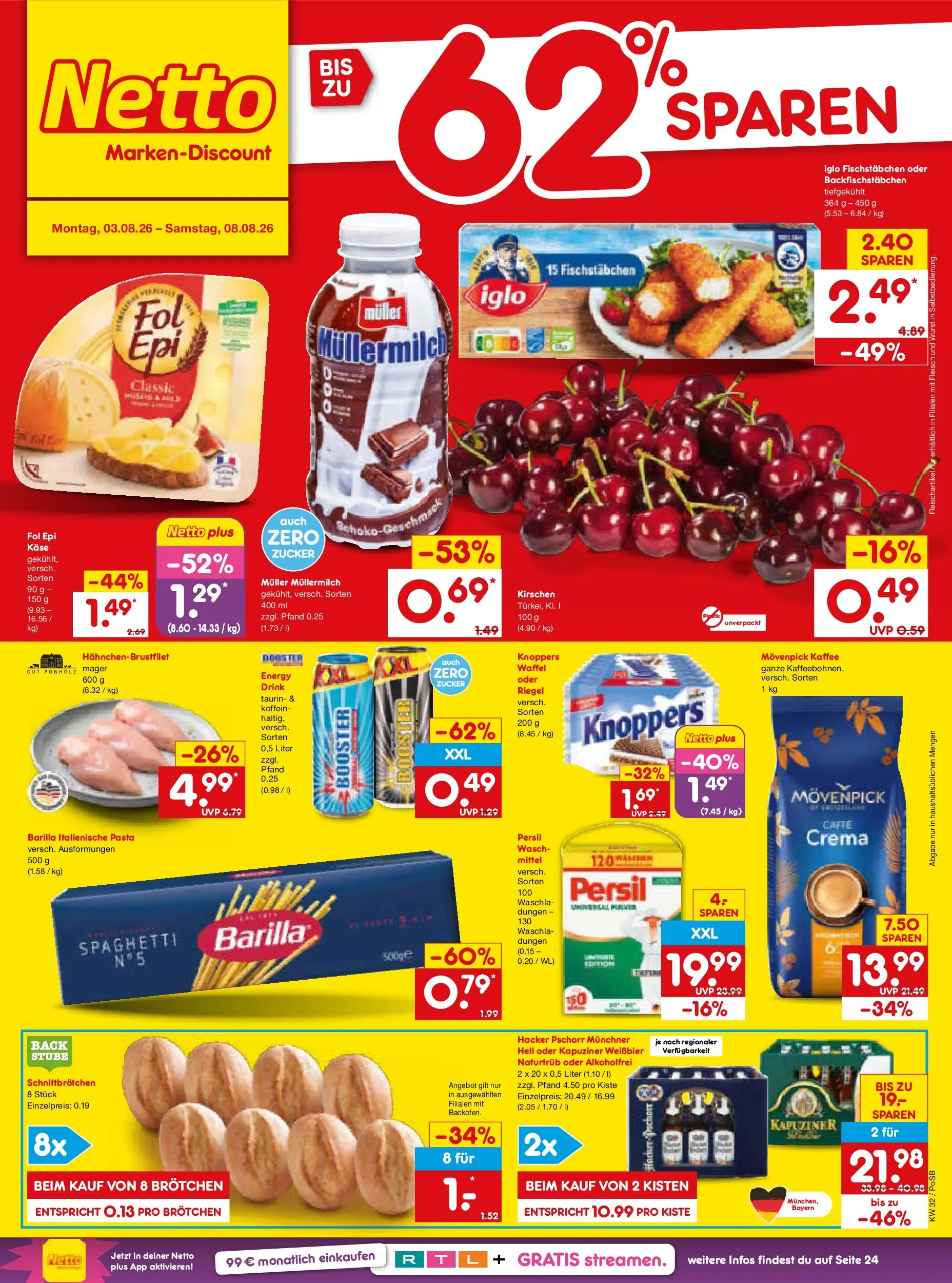 Netto Marken-Discount Prospekt Amberg (ab 03.08.2026) » Angebote | Seite: 1 | Produkte: Kaffee, Weißbier, Iglo, Zucker