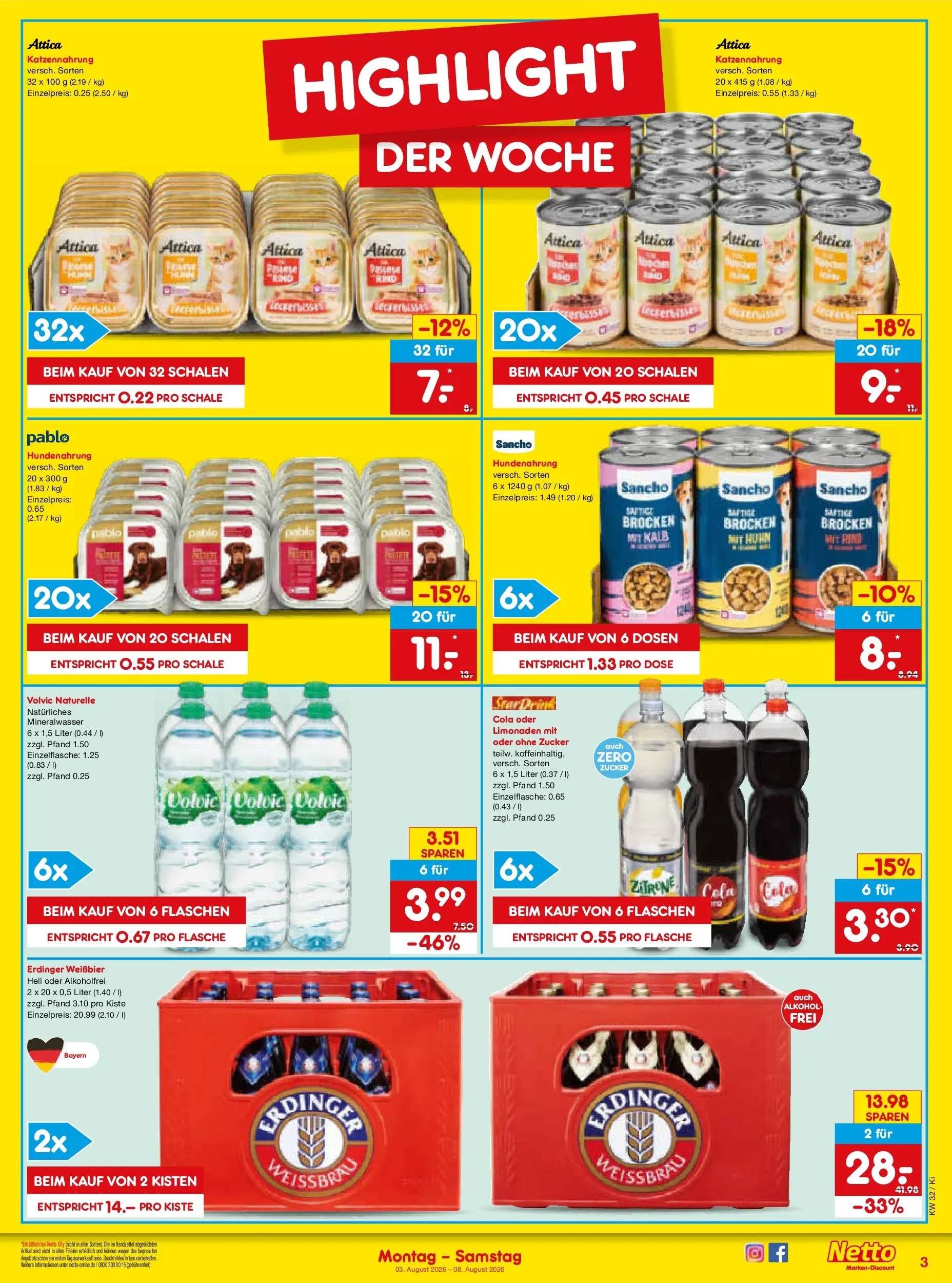 Netto Marken-Discount Prospekt Bad Friedrichshall (ab 03.08.2026) » Angebote | Seite: 3 | Produkte: Erdinger, Weißbier, Mineralwasser, Zucker