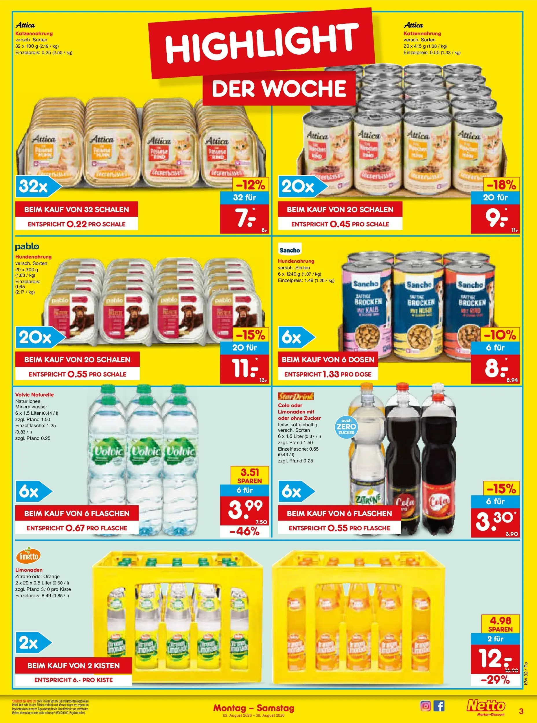 Netto Marken-Discount Prospekt Selb (ab 03.08.2026) » Angebote | Seite: 3 | Produkte: Mineralwasser, Zucker, Zitrone, Volvic