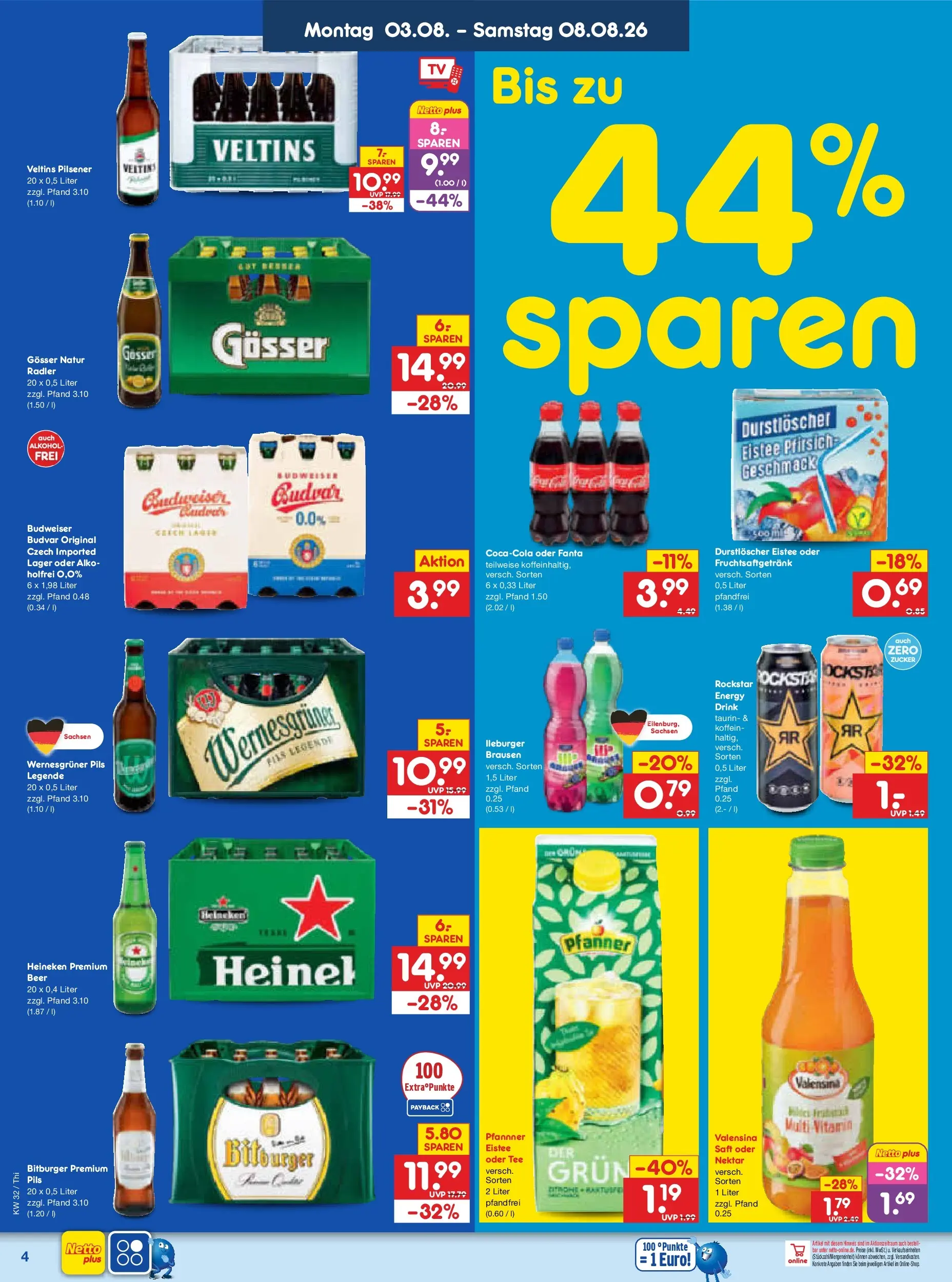 Netto Marken-Discount Prospekt Thiendorf (ab 03.08.2026) » Angebote | Seite: 8 | Produkte: Durstloscher, Heineken, Valensina, Tee