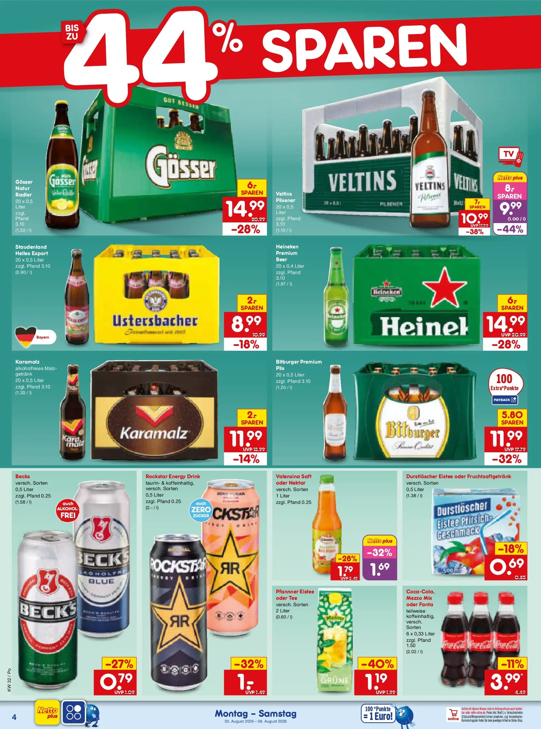 Netto Marken-Discount Prospekt Selb (ab 03.08.2026) » Angebote | Seite: 8 | Produkte: Mezzo mix, Pils, Pfirsich, Tee