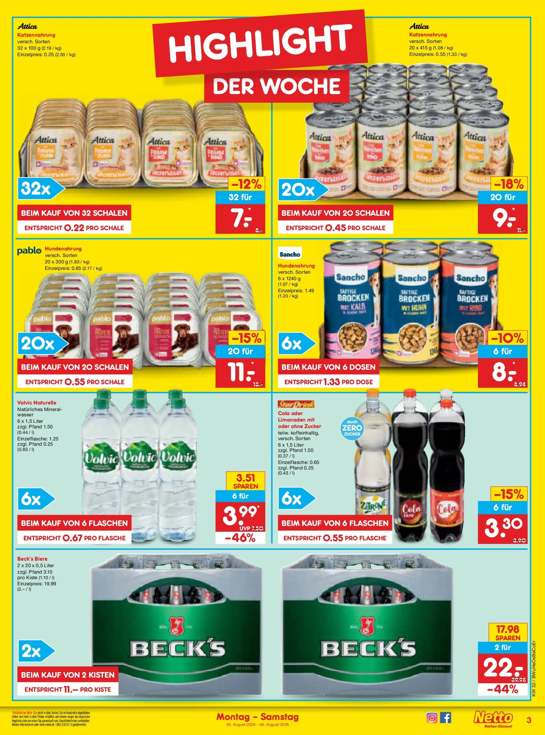 Netto Marken-Discount Prospekt Berlin-Prenzlauer Berg (ab 03.08.2026) » Angebote | Seite: 3 | Produkte: Wasser, Zucker, Zitrone, Volvic