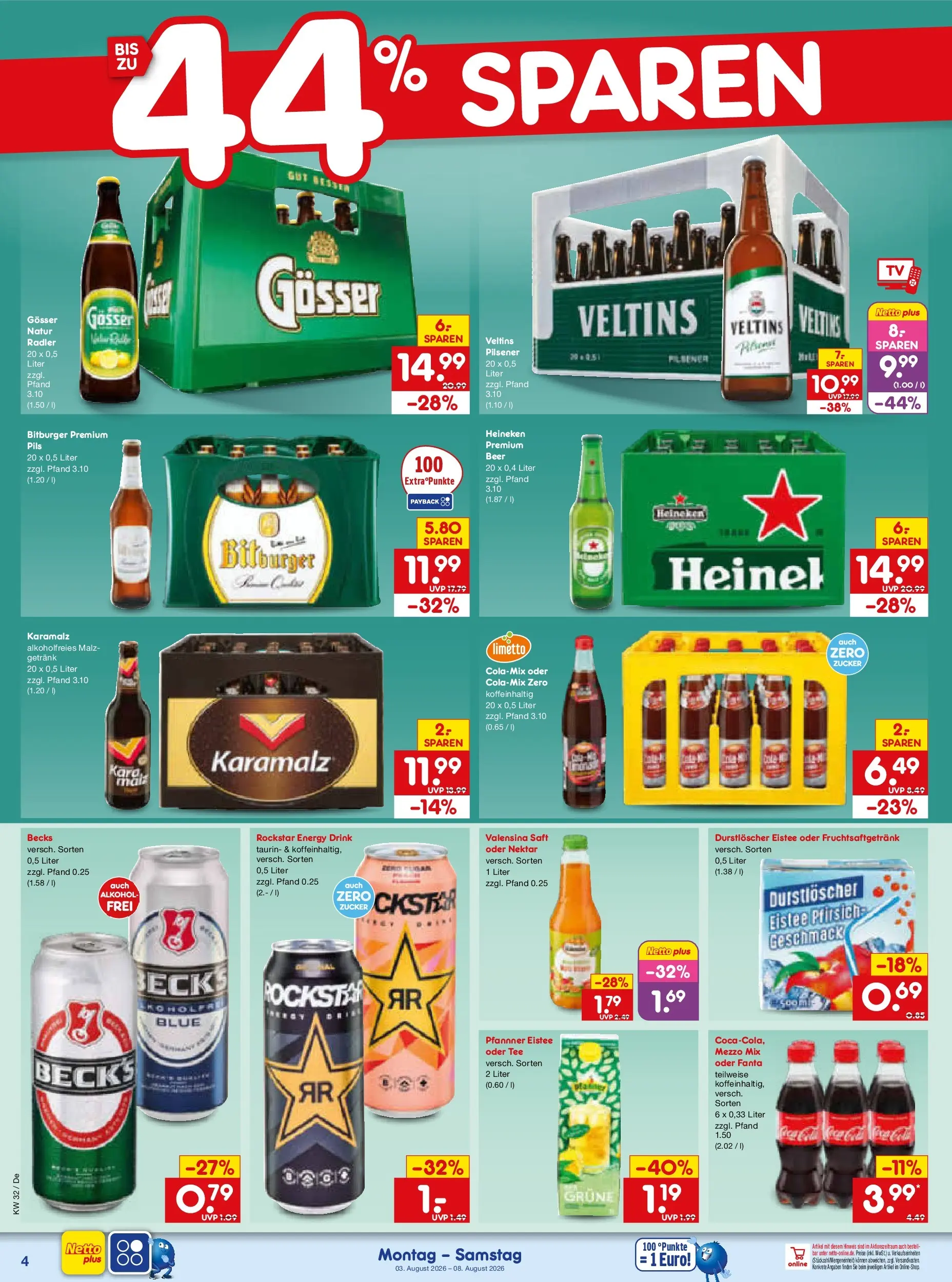 Netto Marken-Discount Prospekt Stuttgart (ab 03.08.2026) » Angebote | Seite: 8 | Produkte: Rockstar energy, Durstloscher, Pils, Tee