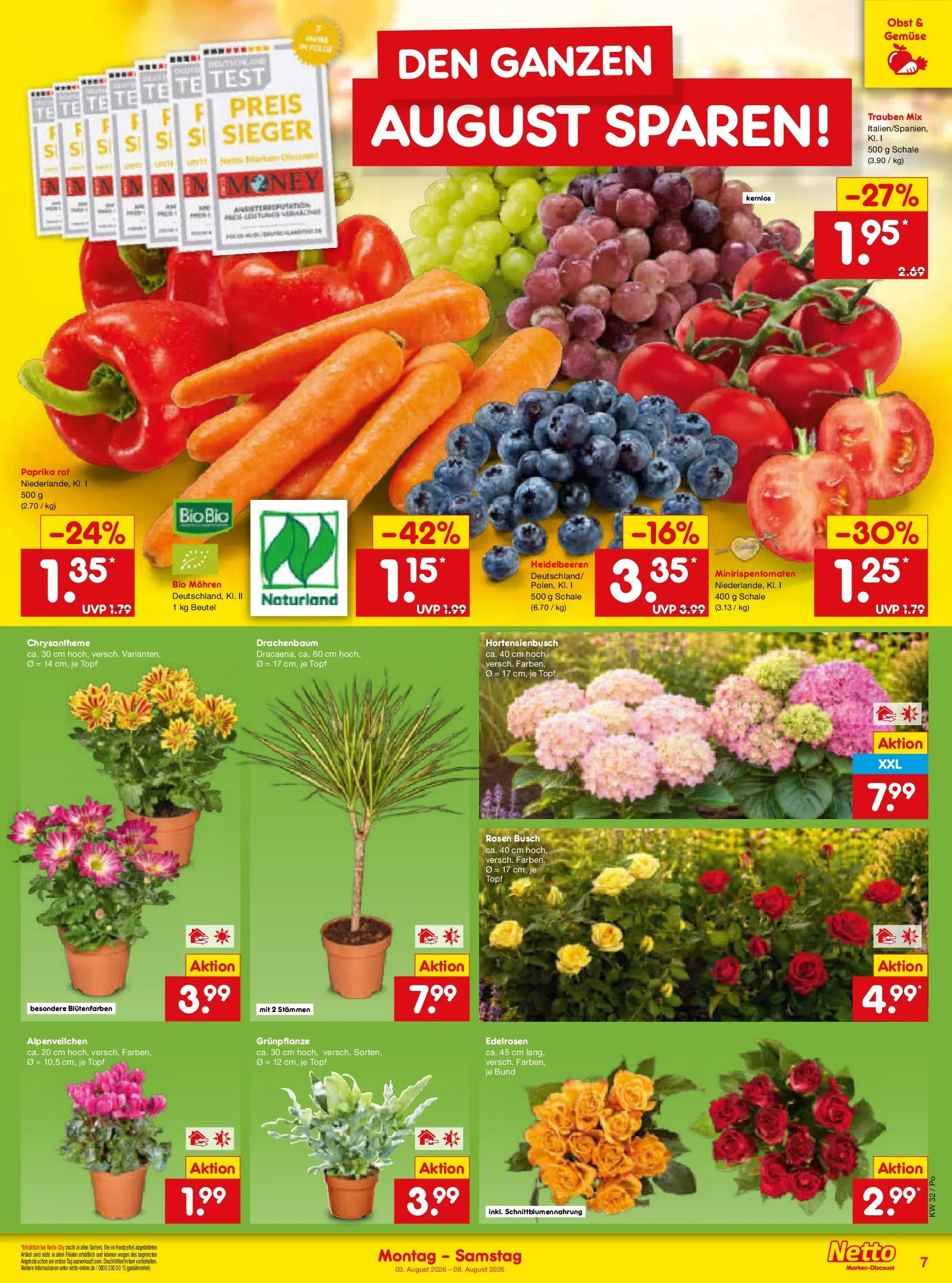Netto Marken-Discount Prospekt Selb (ab 03.08.2026) » Angebote | Seite: 11 | Produkte: Paprika rot, Mohren, Paprika, Obst