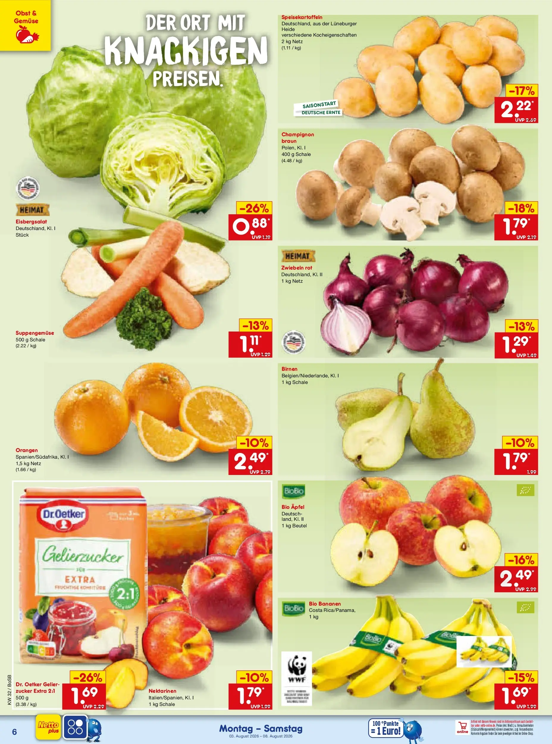 Netto Marken-Discount Prospekt Bochum (ab 03.08.2026) » Angebote | Seite: 10 | Produkte: Gelierzucker, Äpfel, Gemüse, Zucker