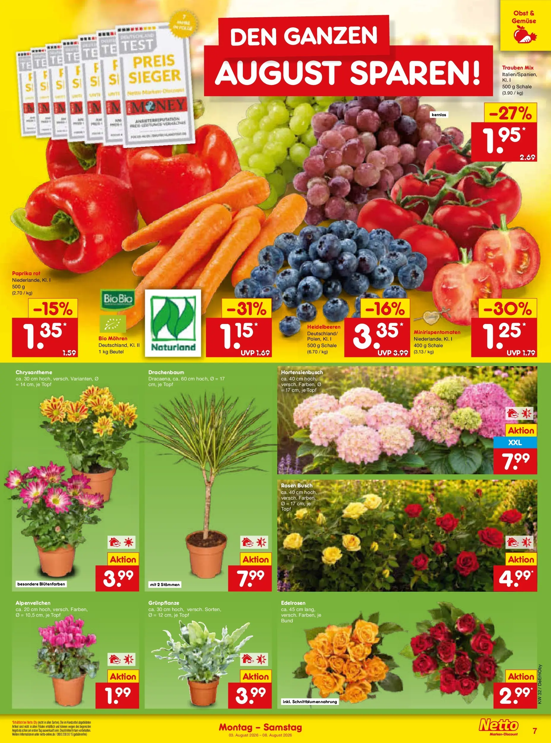 Netto Marken-Discount Prospekt München (ab 03.08.2026) » Angebote | Seite: 11 | Produkte: Paprika rot, Heidelbeeren, Gemüse, Paprika