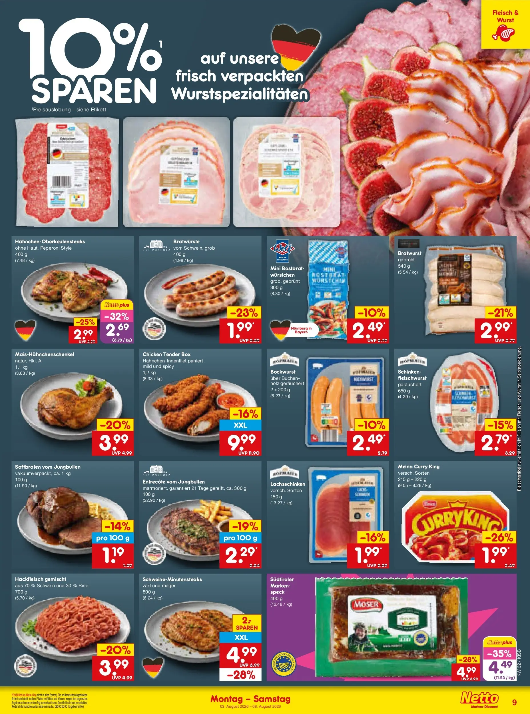 Netto Marken-Discount Prospekt Bad Friedrichshall (ab 03.08.2026) » Angebote | Seite: 19 | Produkte: Box, Bratwurst, Meica, Hackfleisch