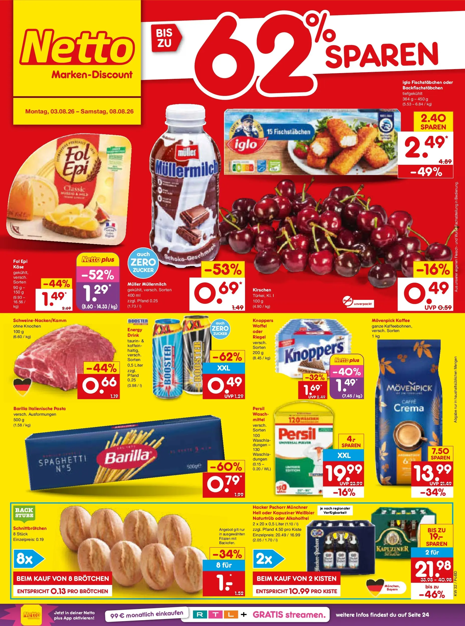 Netto Marken-Discount Prospekt Selb (ab 03.08.2026) » Angebote | Seite: 1 | Produkte: Energy, Käse, Barilla, Kirschen