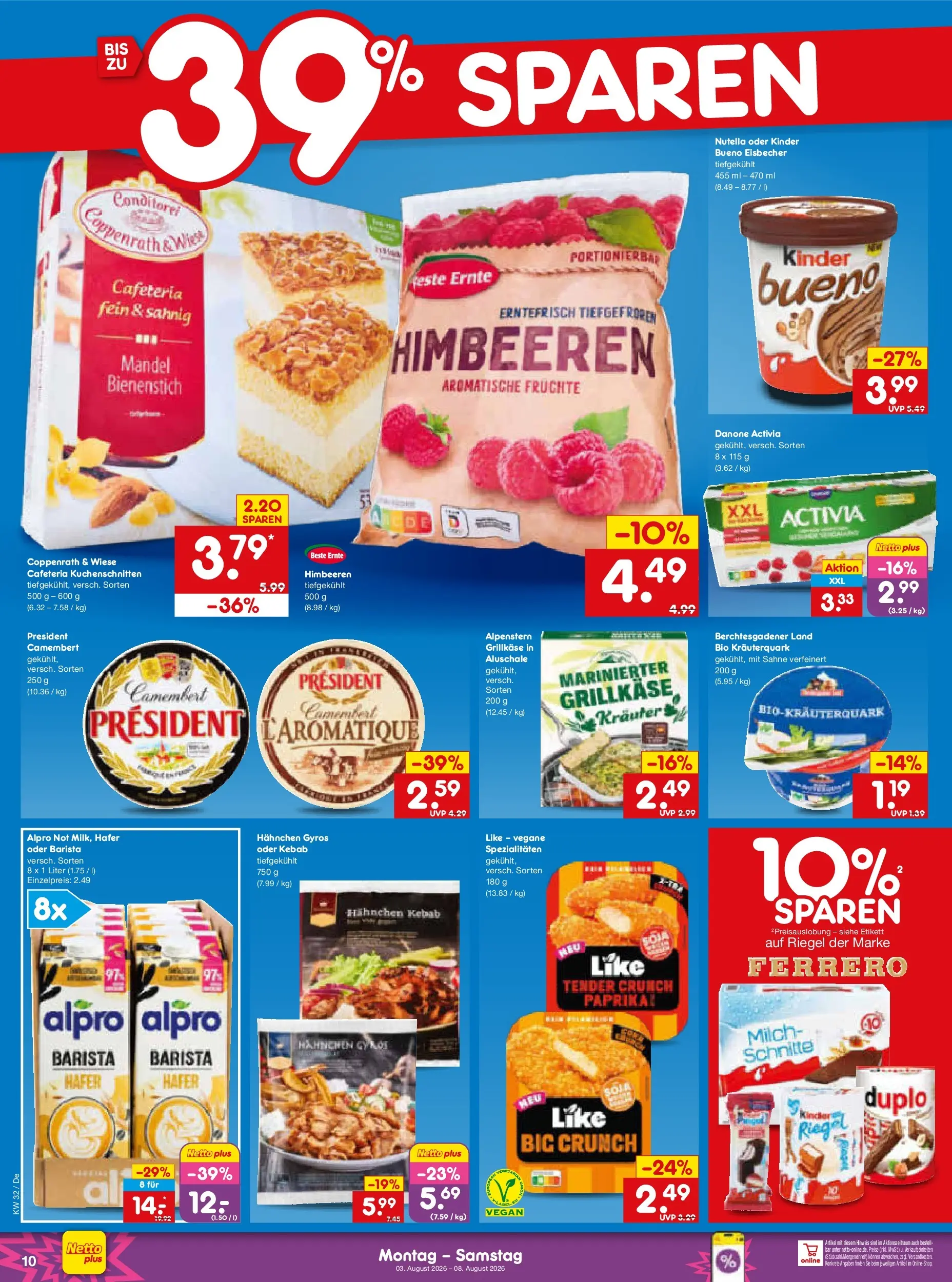 Netto Marken-Discount Prospekt Stuttgart (ab 03.08.2026) » Angebote | Seite: 20 | Produkte: Activia, Hahnchen, Alpro, Sahne