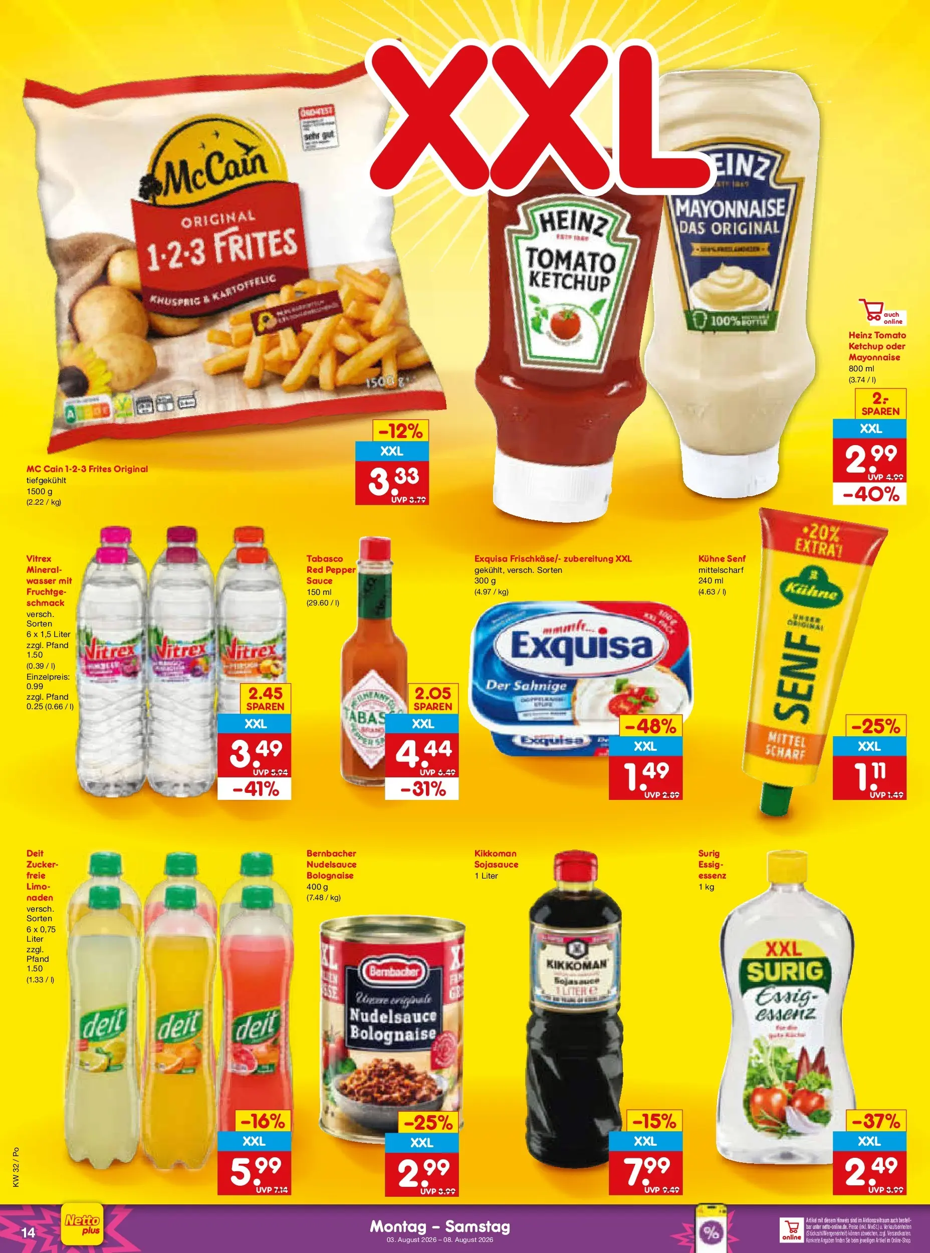 Netto Marken-Discount Prospekt Selb (ab 03.08.2026) » Angebote | Seite: 28 | Produkte: Essig, Exquisa, Wasser, Ketchup