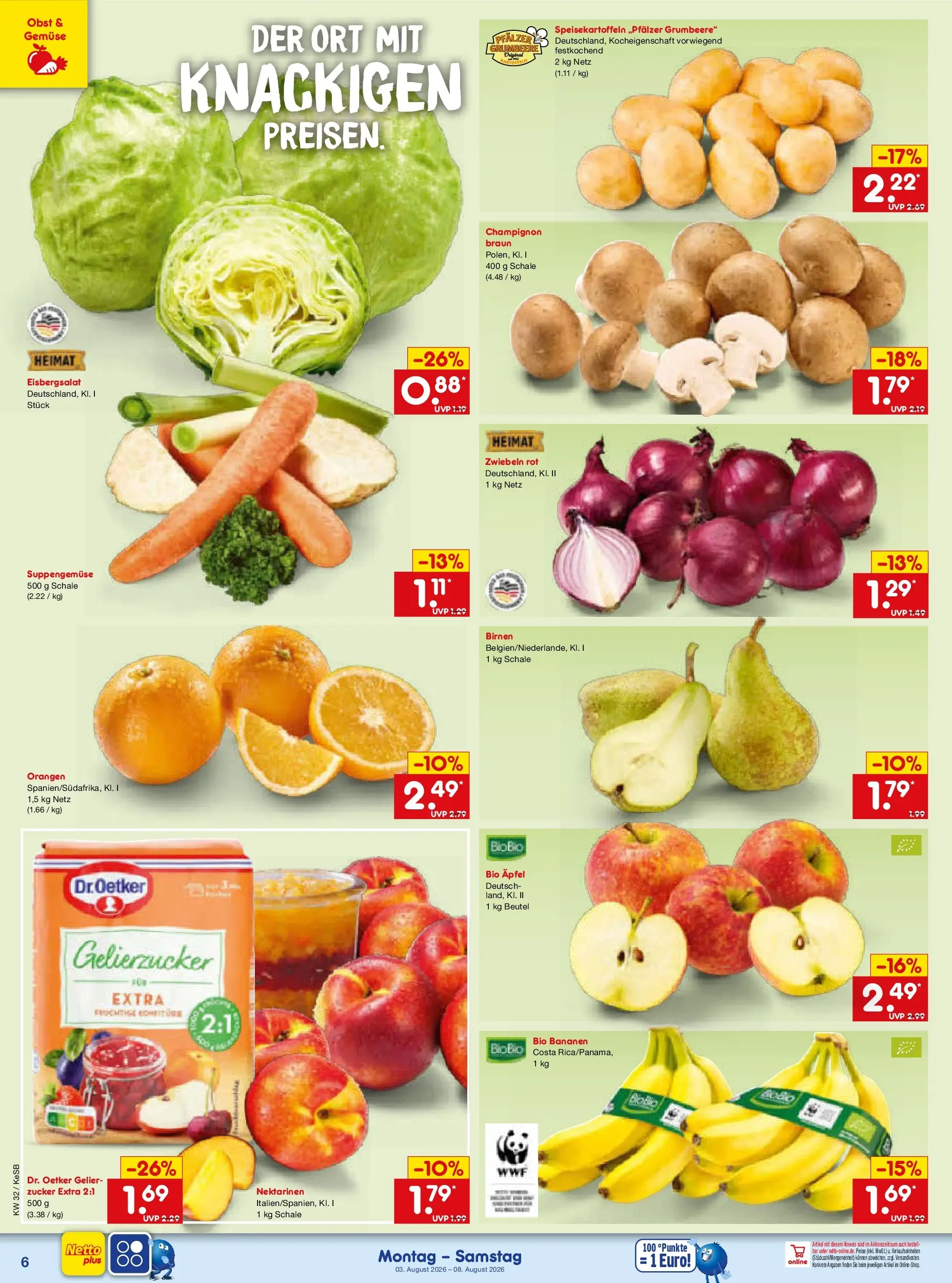 Netto Marken-Discount Prospekt Koblenz (ab 03.08.2026) » Angebote | Seite: 10 | Produkte: Gelierzucker, Nektarinen, Bananen, Gemüse
