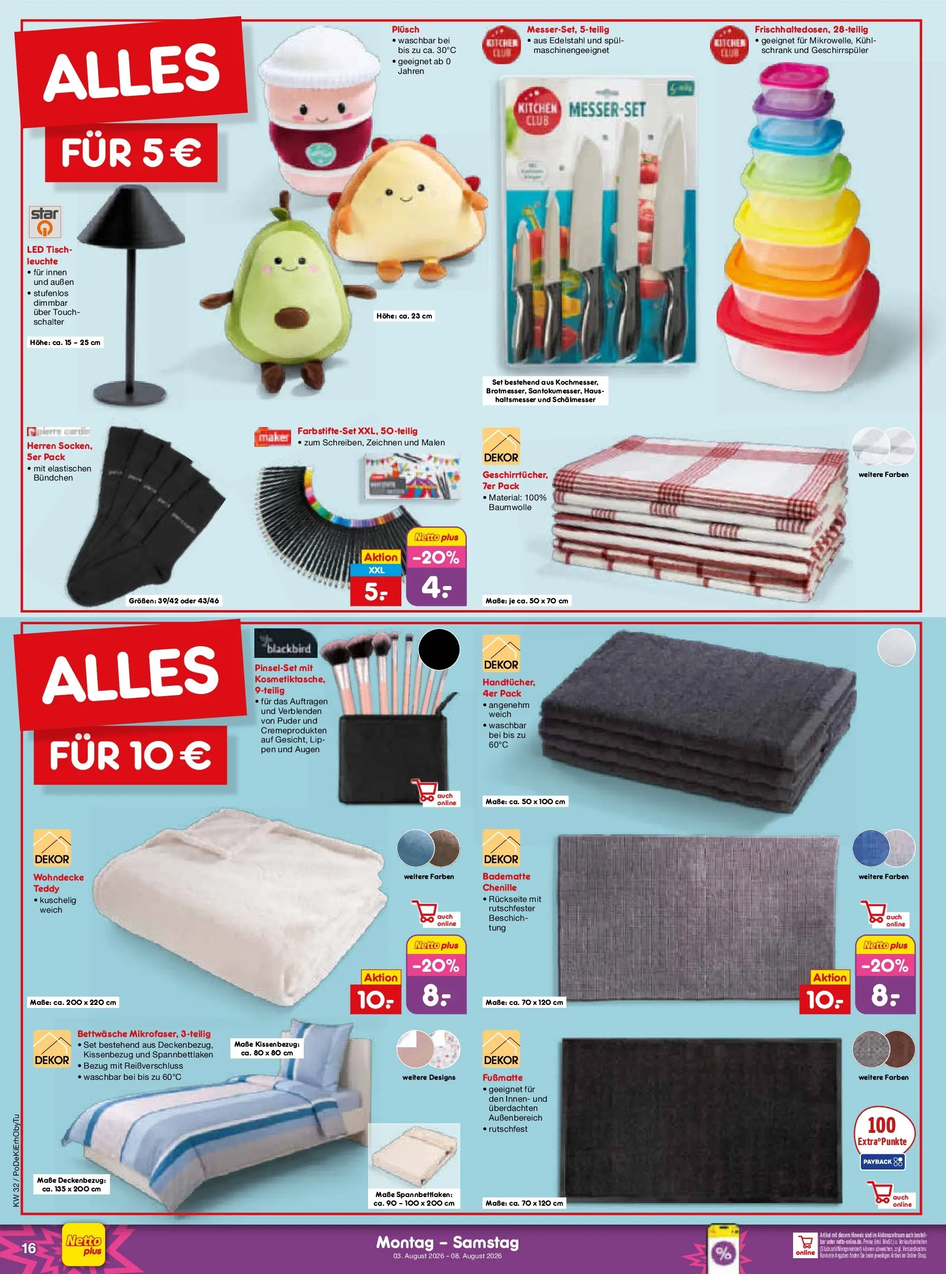 Netto Marken-Discount Prospekt München (ab 03.08.2026) » Angebote | Seite: 32 | Produkte: Tisch, Schrank, Bettwäsche, Puder